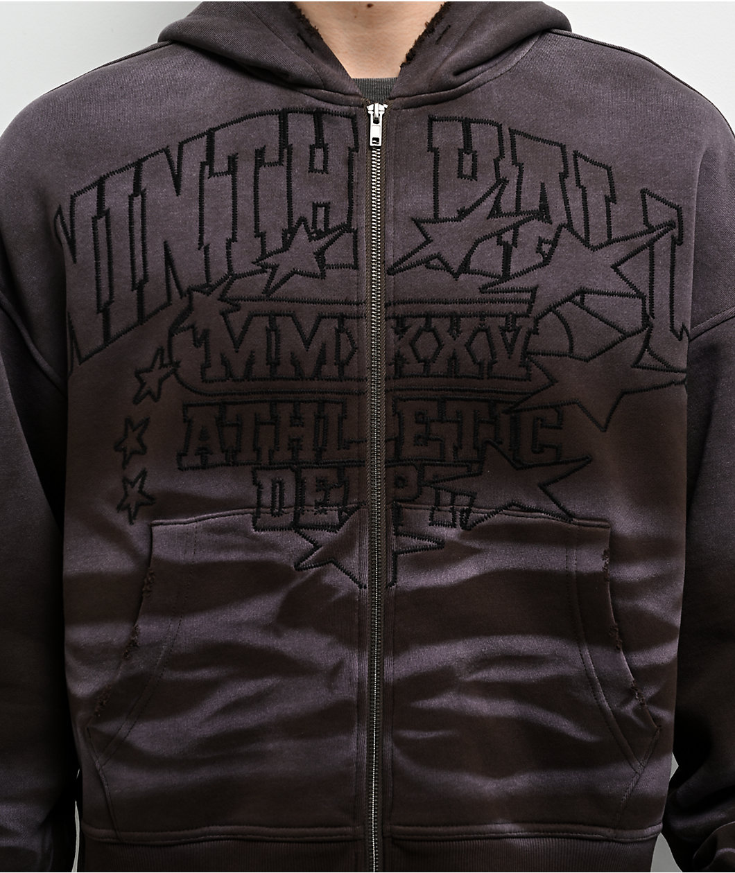 Ninth Hall One Hundred Claws Brown Wash Distressed Crop Hoodie