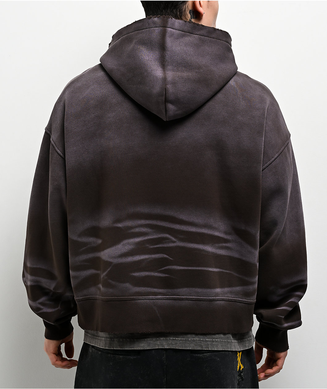 Ninth Hall One Hundred Claws Brown Wash Distressed Crop Hoodie