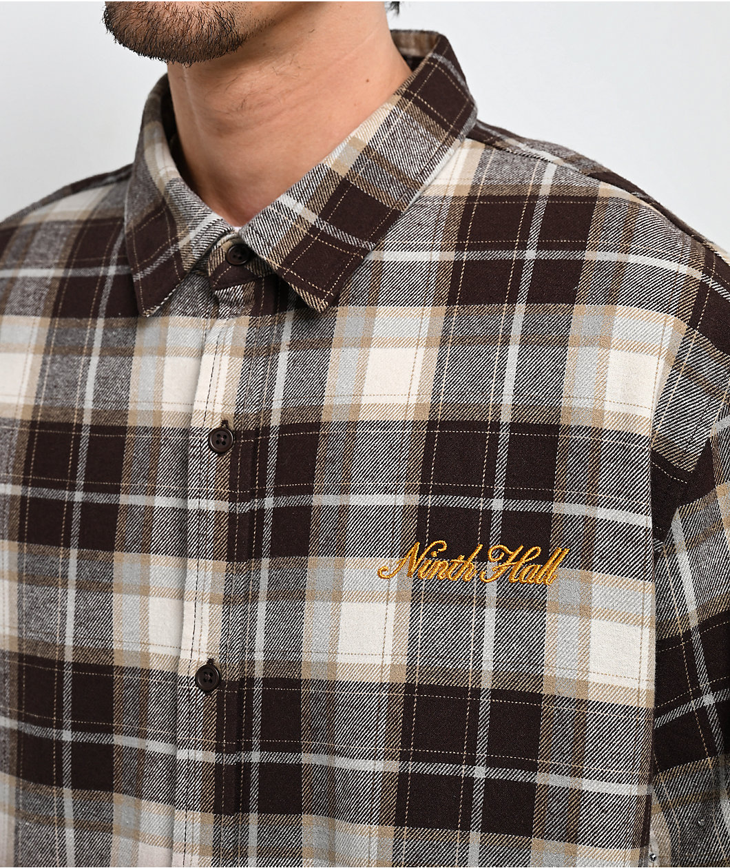Ninth Hall Public Plaid Beige & Black Short Sleeve Button Up Shirt
