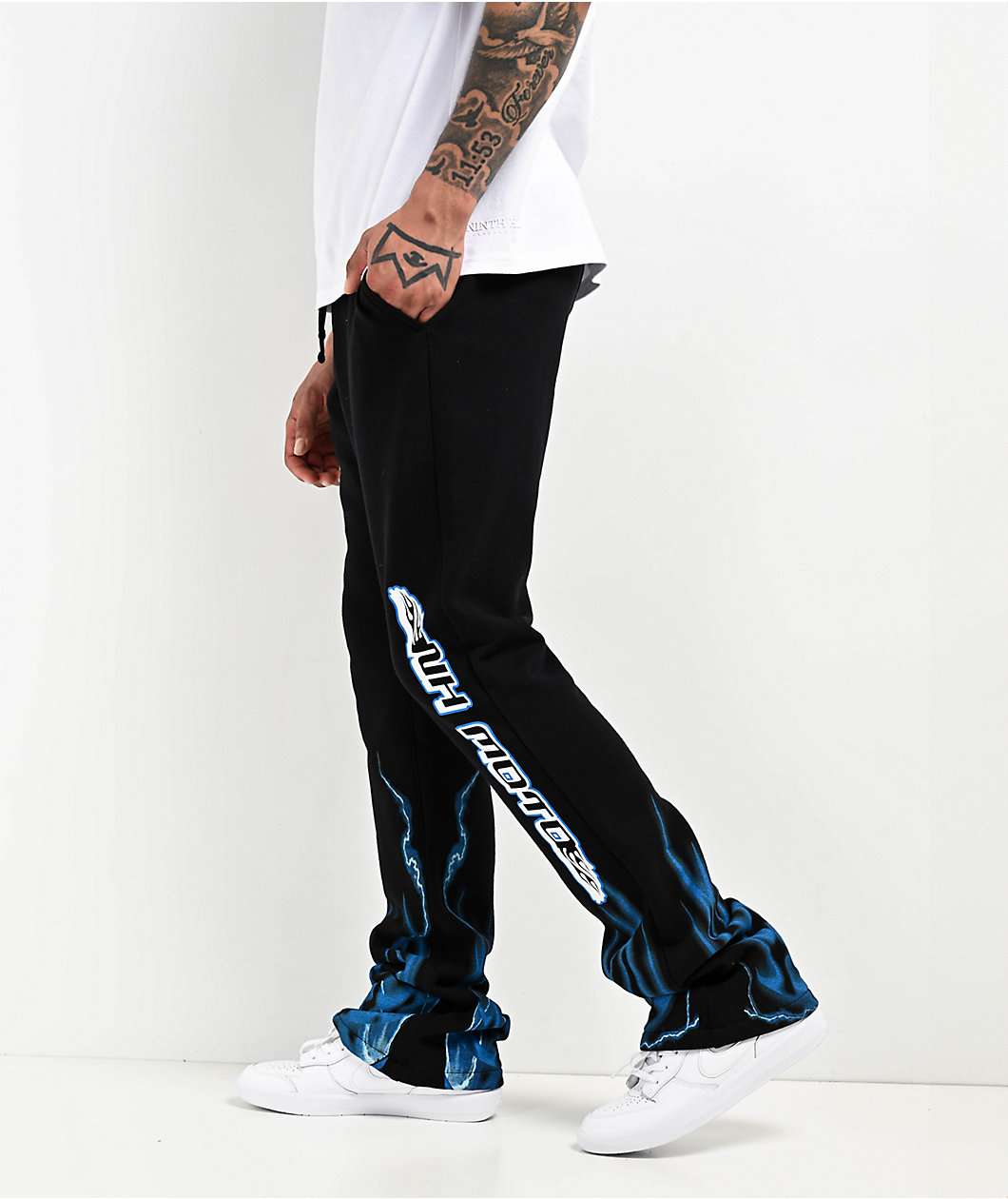 Ninth Hall Race Black Signal Stacked Flare Sweatpants