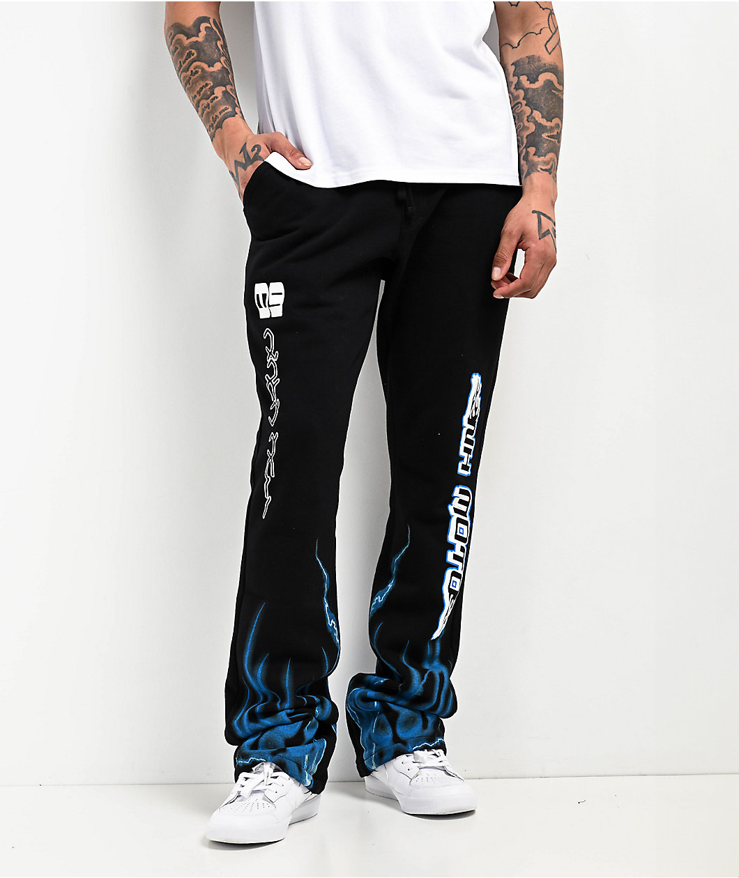 Ninth Hall Race Black Signal Stacked Flare Sweatpants