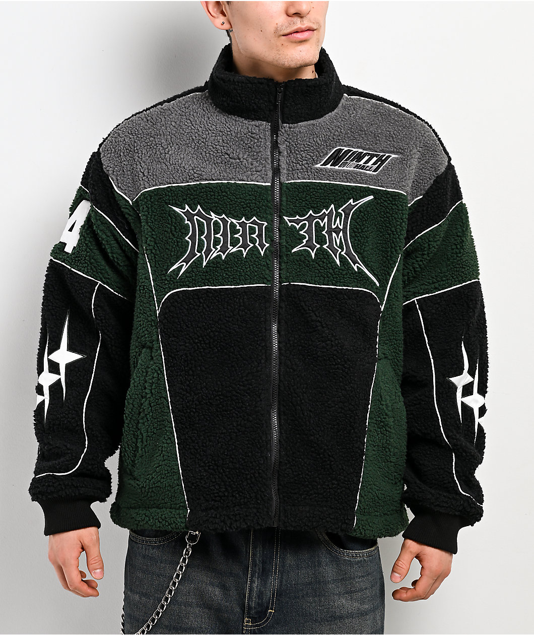 Ninth Hall Racer Green & Black Sherpa Zip Jacket