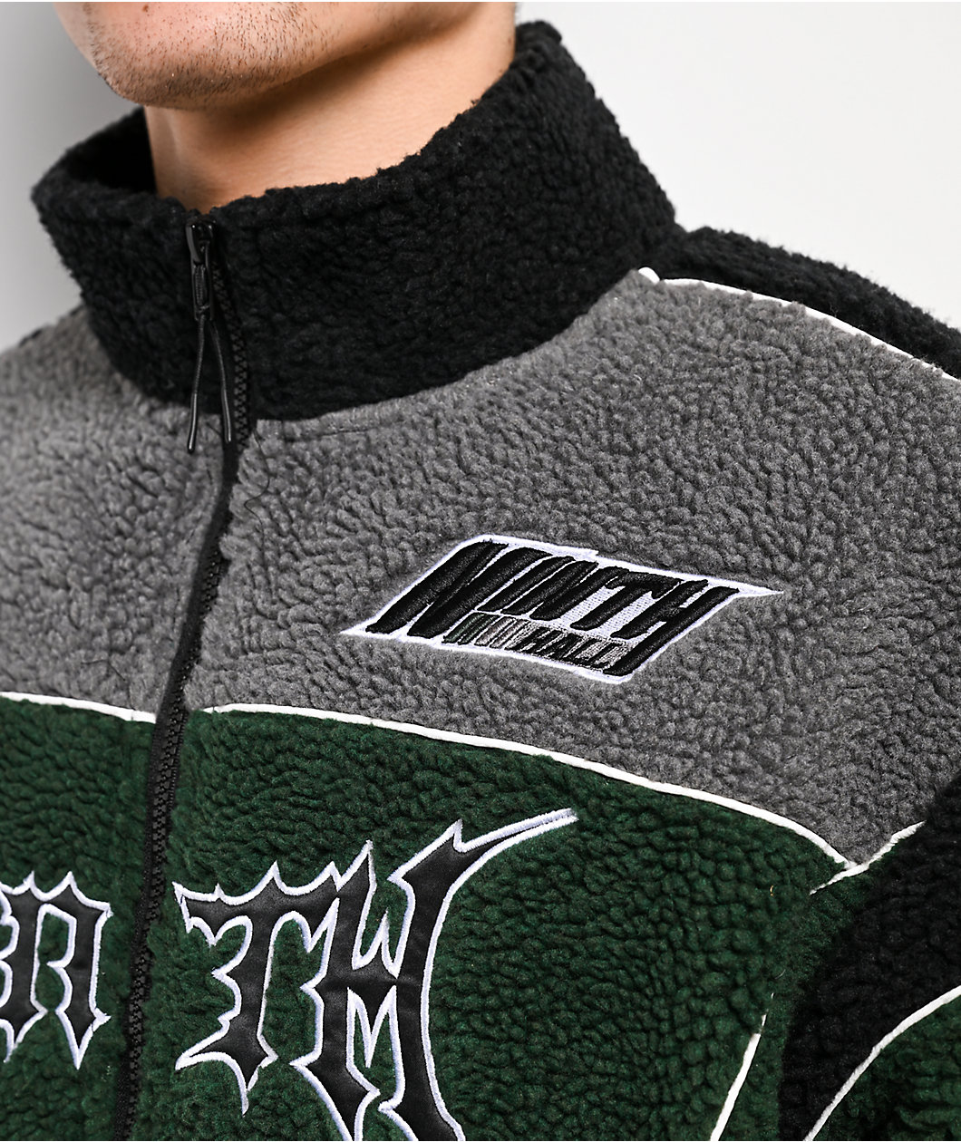 Ninth Hall Racer Green & Black Sherpa Zip Jacket | MainPlace Mall