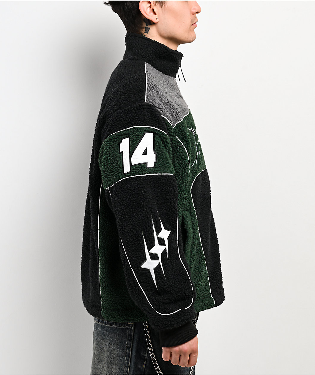Ninth Hall Racer Green & Black Sherpa Zip Jacket | MainPlace Mall