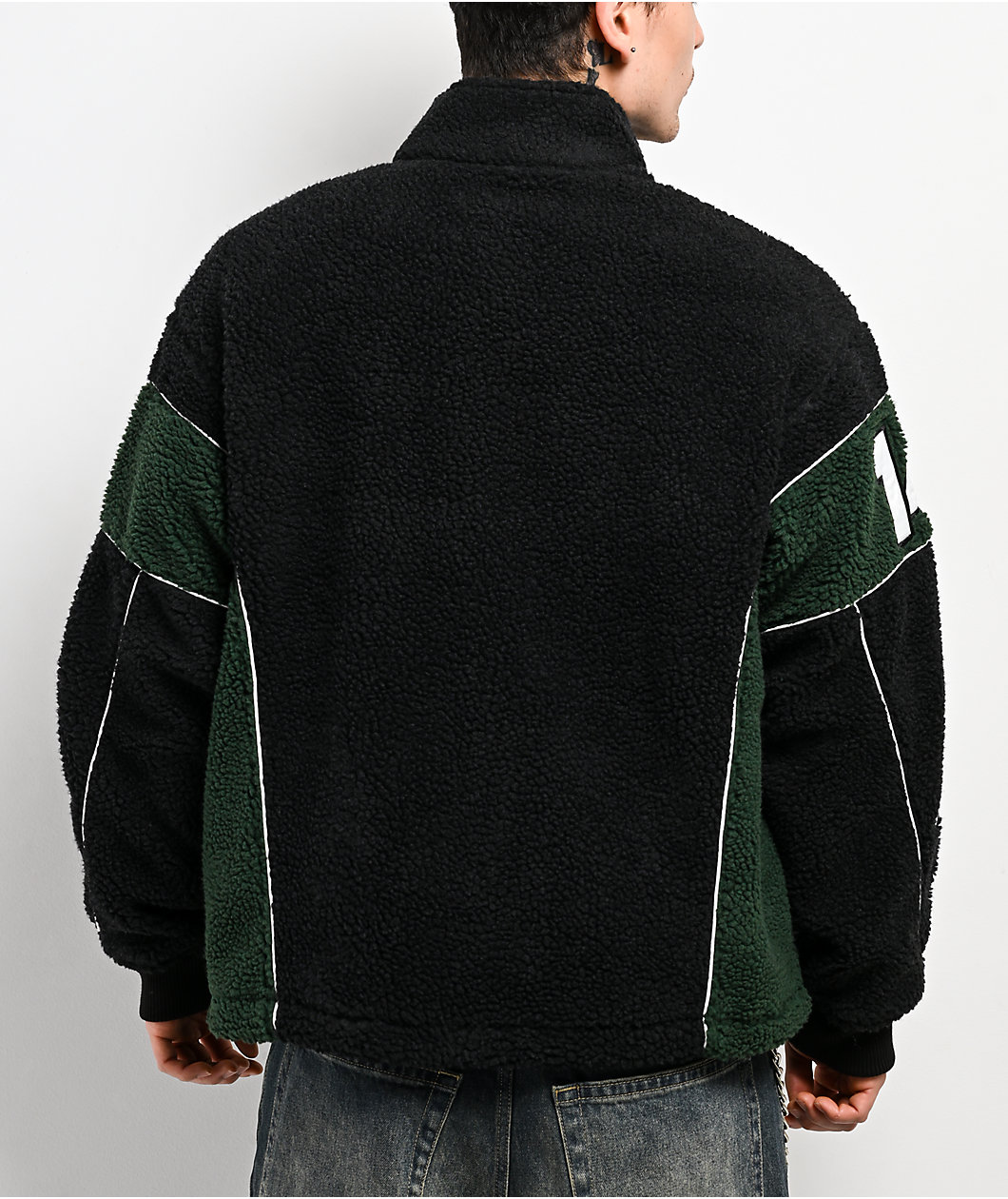 Ninth Hall Racer Green & Black Sherpa Zip Jacket | MainPlace Mall