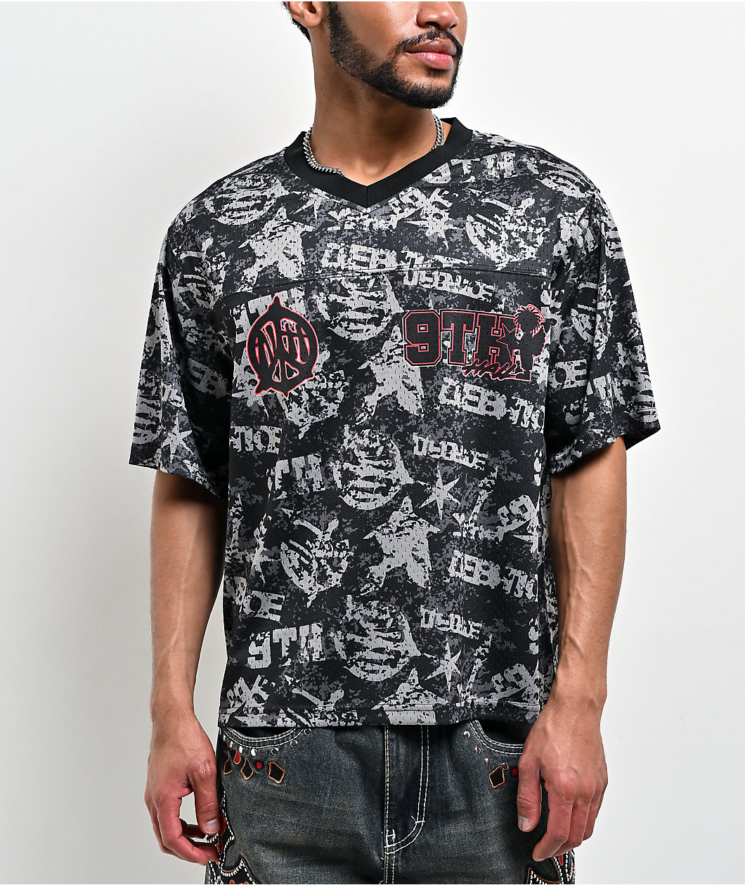 Ninth Hall Reject Black Crop Football Jersey