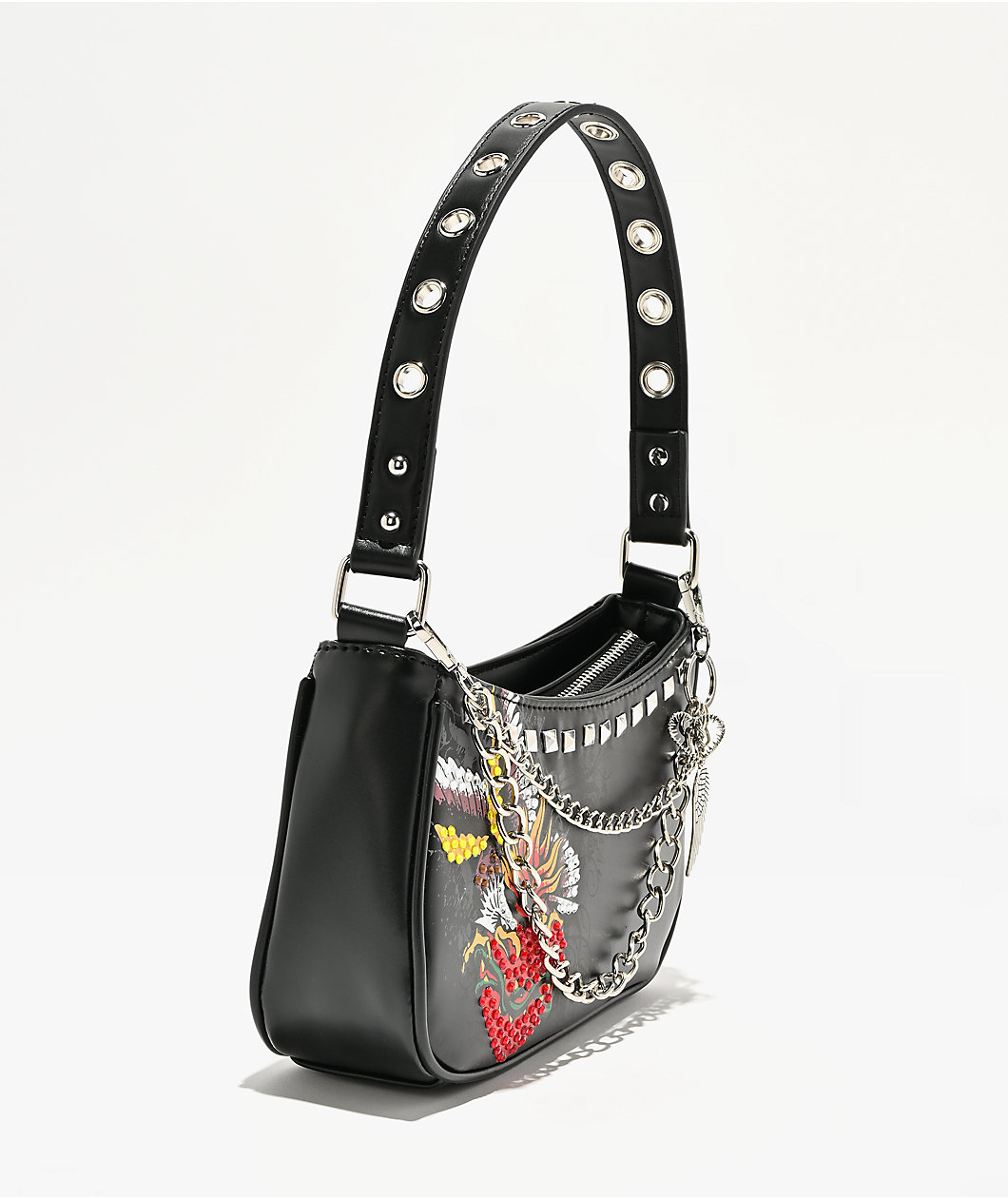 Ninth Hall Rhinestone Heart Black Shoulder Bag