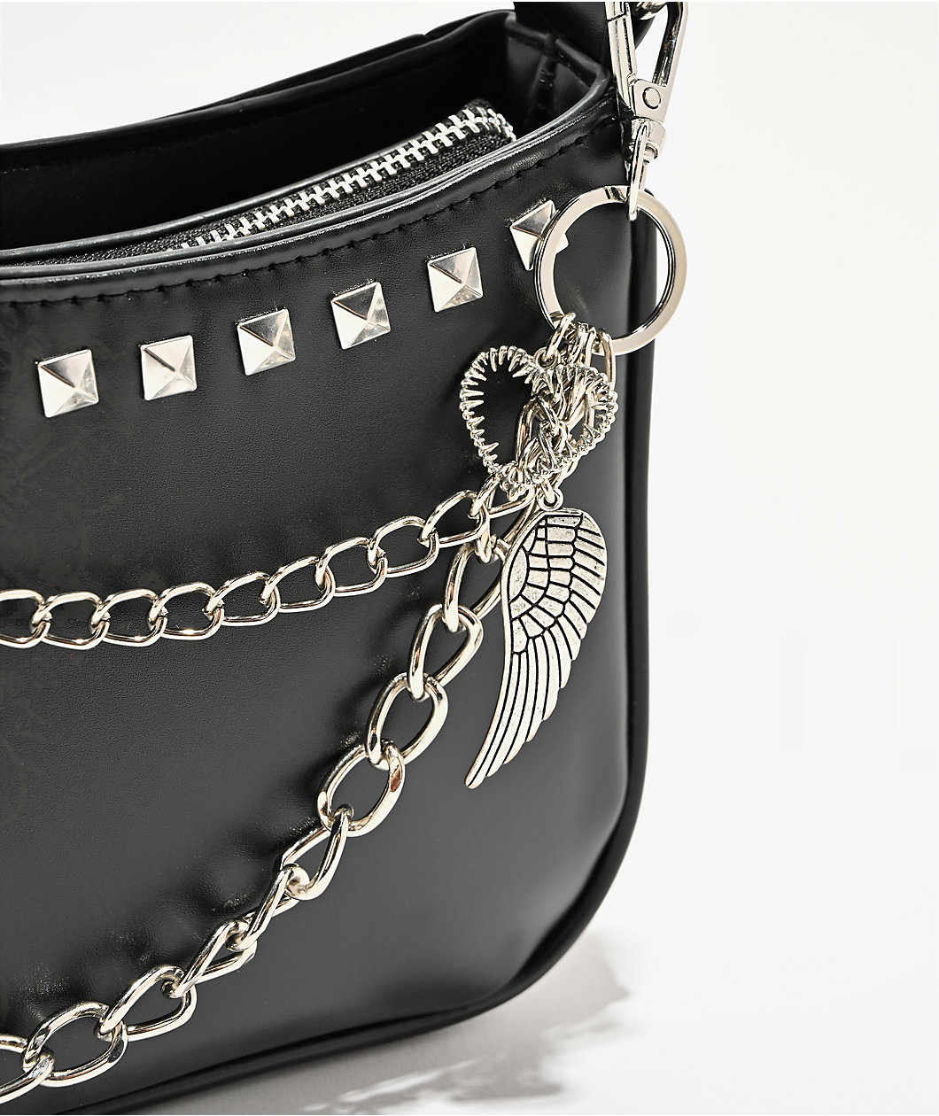 Ninth Hall Rhinestone Heart Black Shoulder Bag