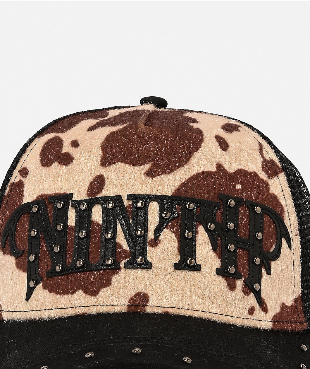Ninth Hall Rodeo Studded Black & Brown Cow Print Pony Hair Trucker Hat