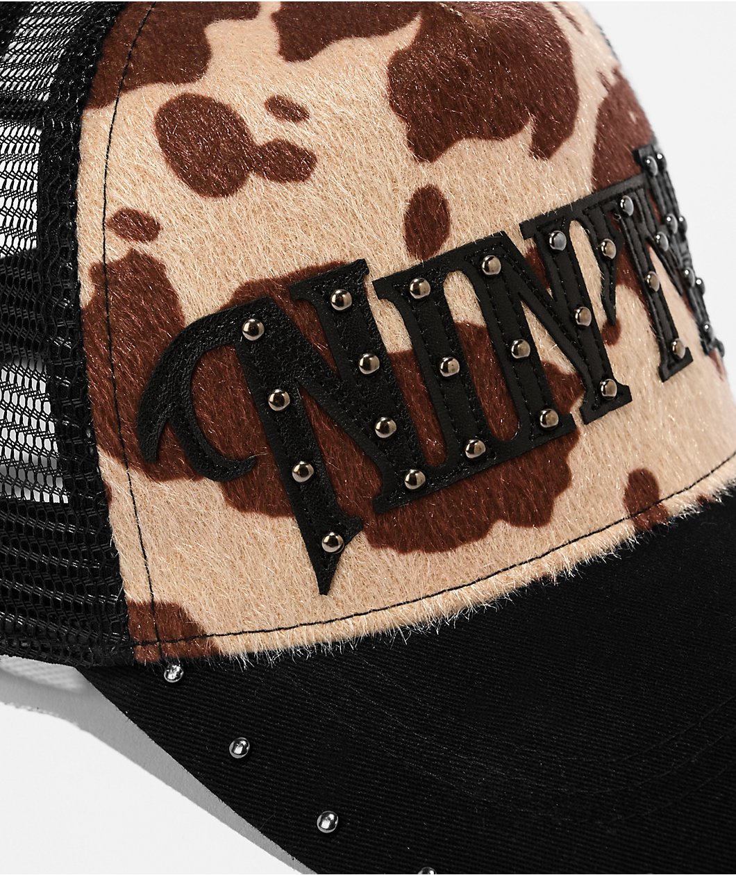 Ninth Hall Rodeo Studded Black & Brown Cow Print Pony Hair Trucker Hat
