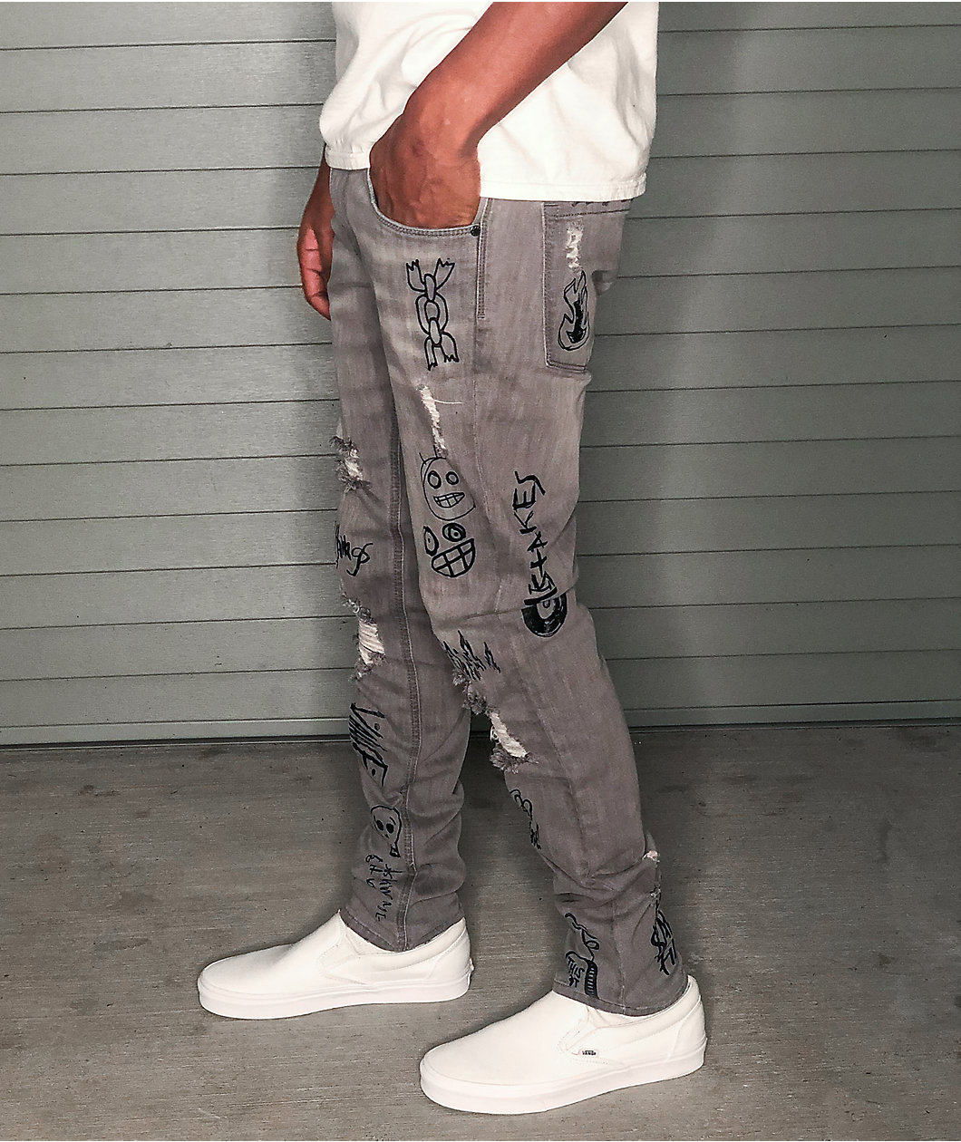 Ninth Hall Rogue Tapered Printed Smoke Skinny Jeans