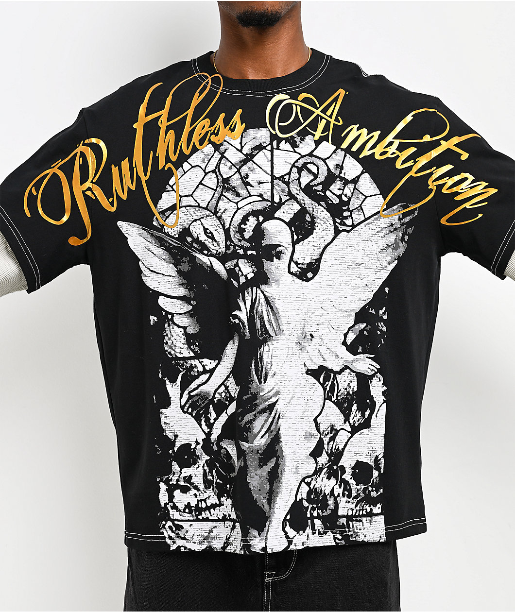 Ninth Hall Ruthless Black & Natural 2fer Long Sleeve T-Shirt