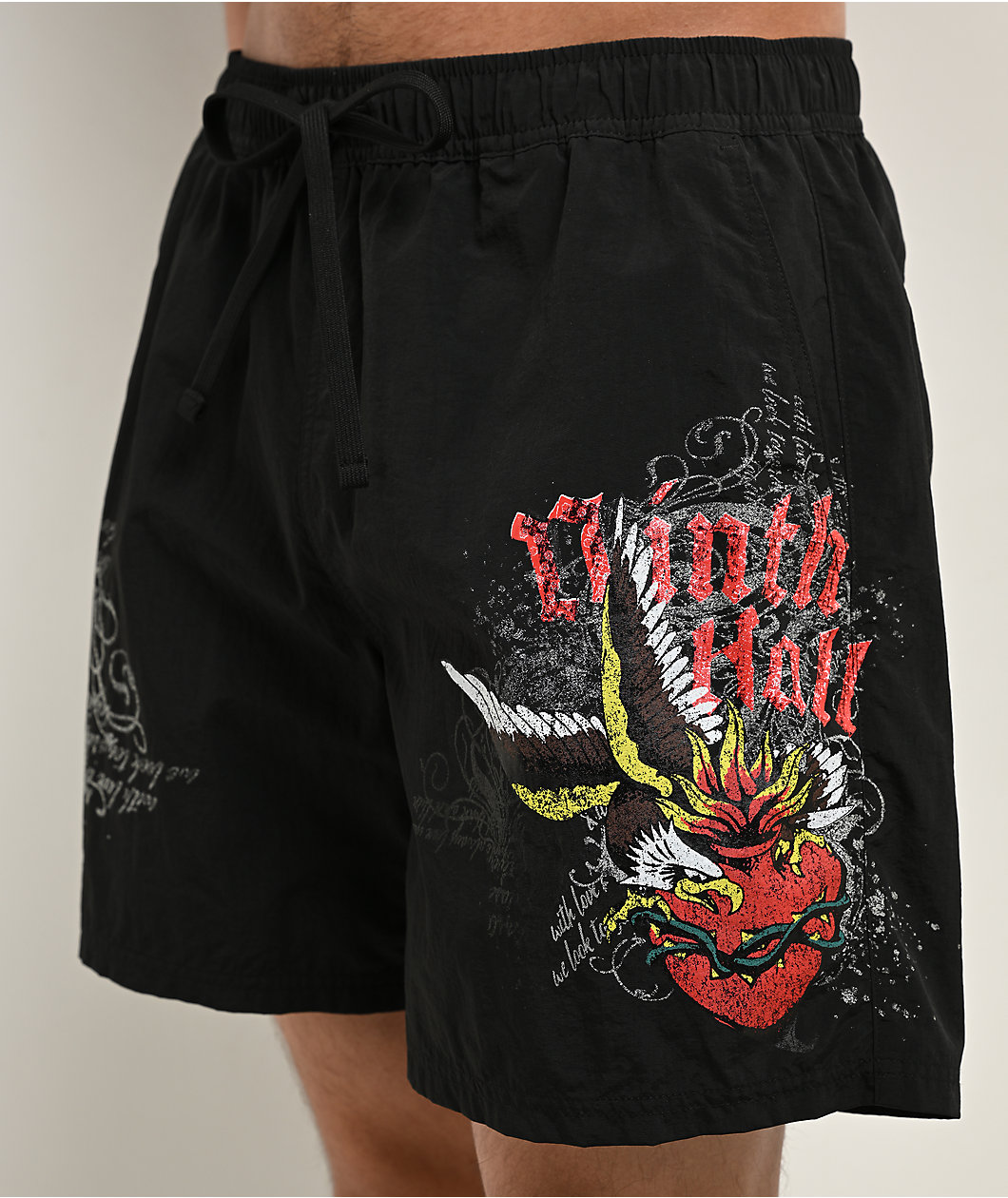 Ninth Hall Sacred Feather Black Board Shorts