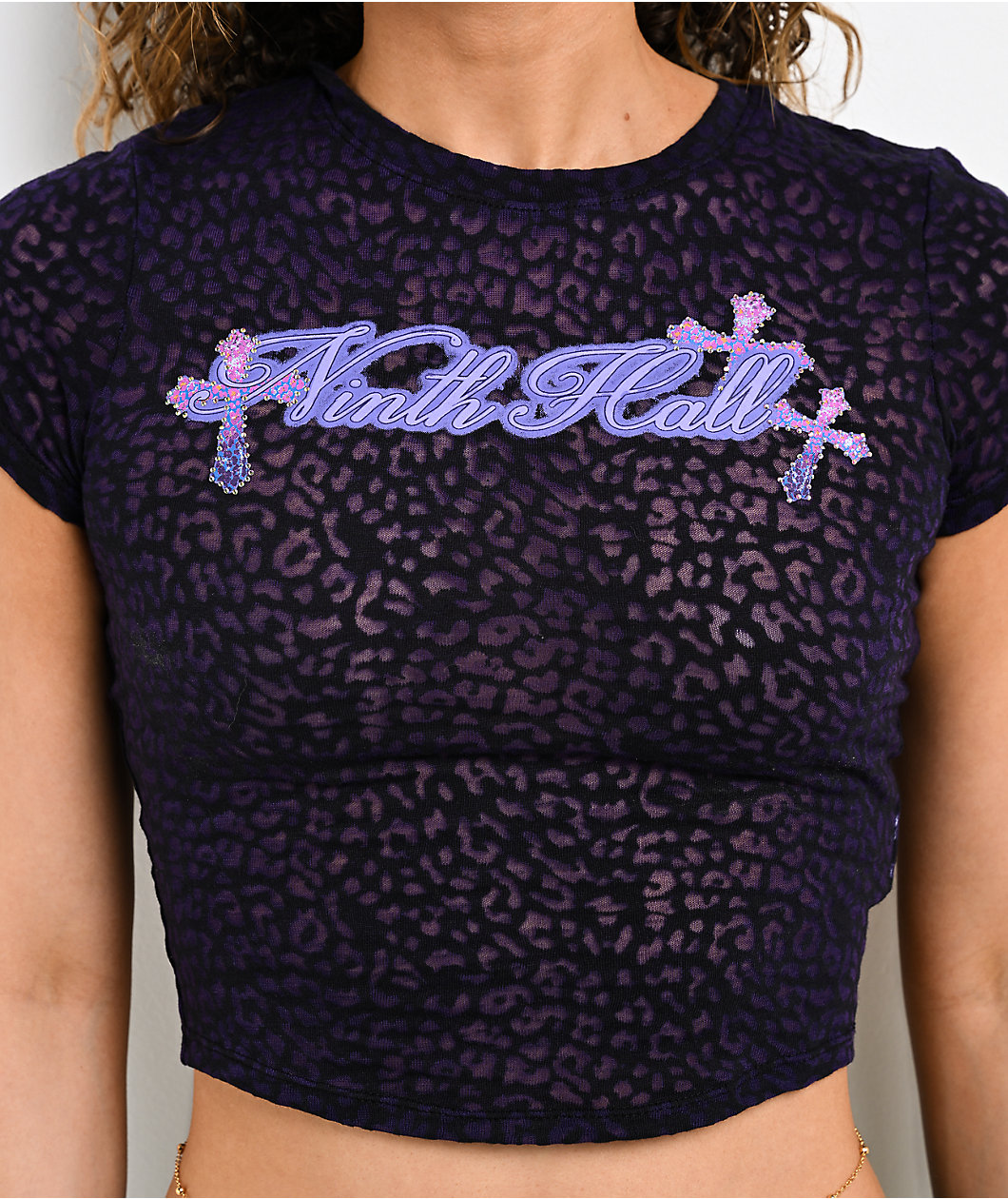Ninth Hall Sadie Cheetah Burnout Black & Blue Crop T-Shirt