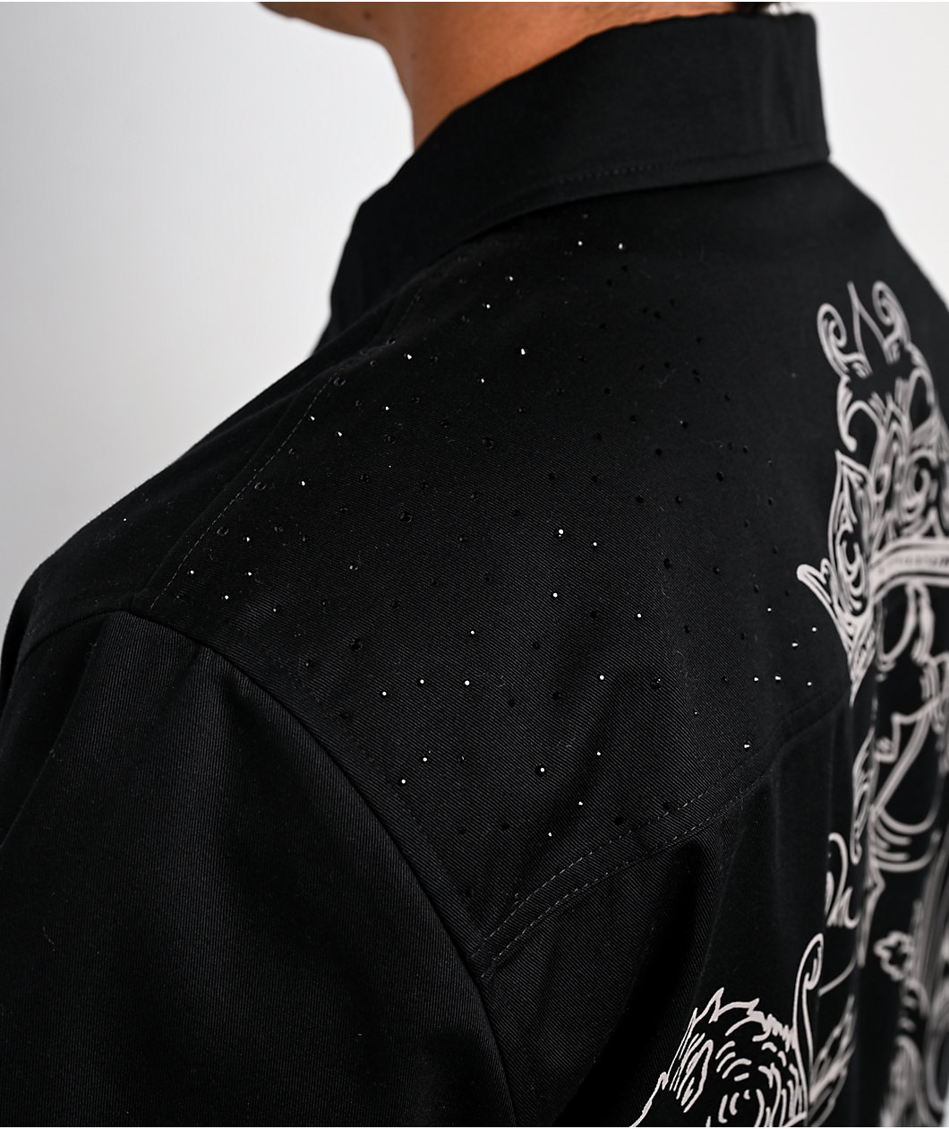 Ninth Hall Salvation Rhinestone Black Boxy Work Shirt