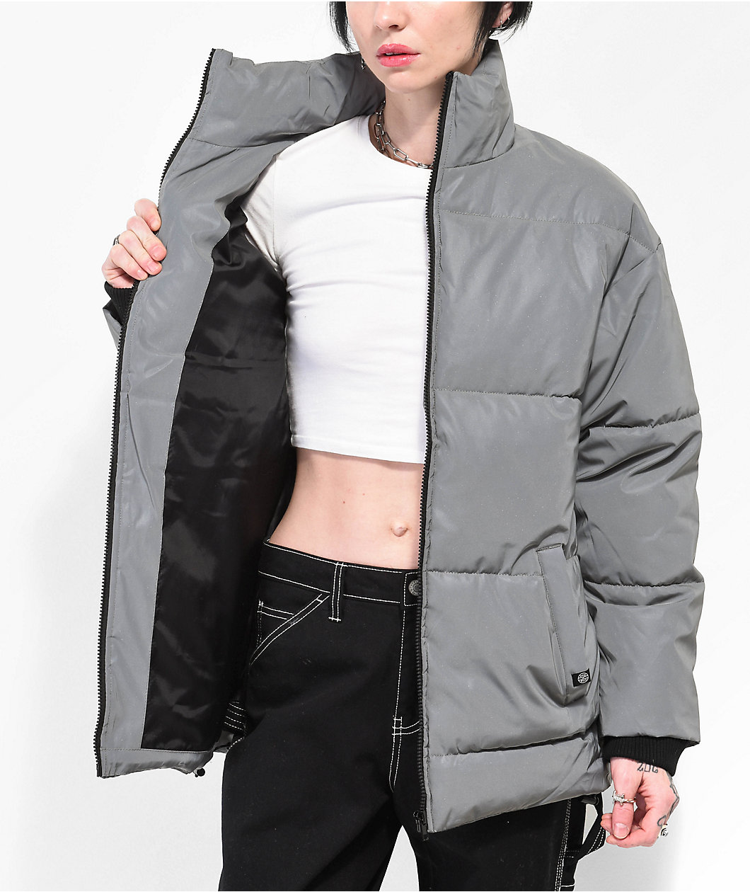 Ninth Hall Shae Reflective Silver Puffer Jacket