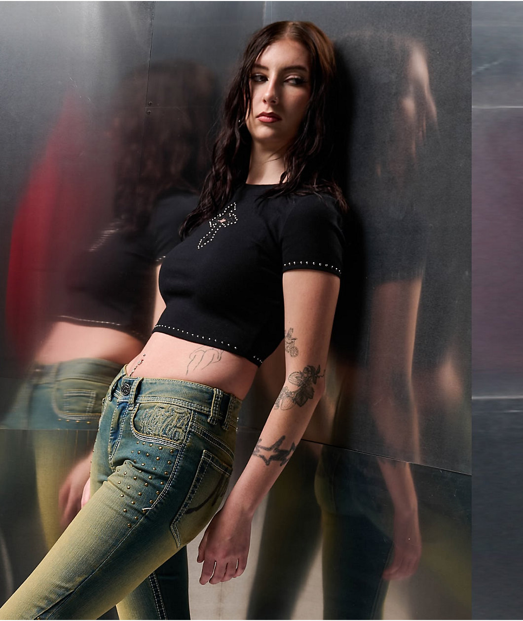 Ninth Hall Shawnie Cross Cutout Black Fitted Crop T-Shirt