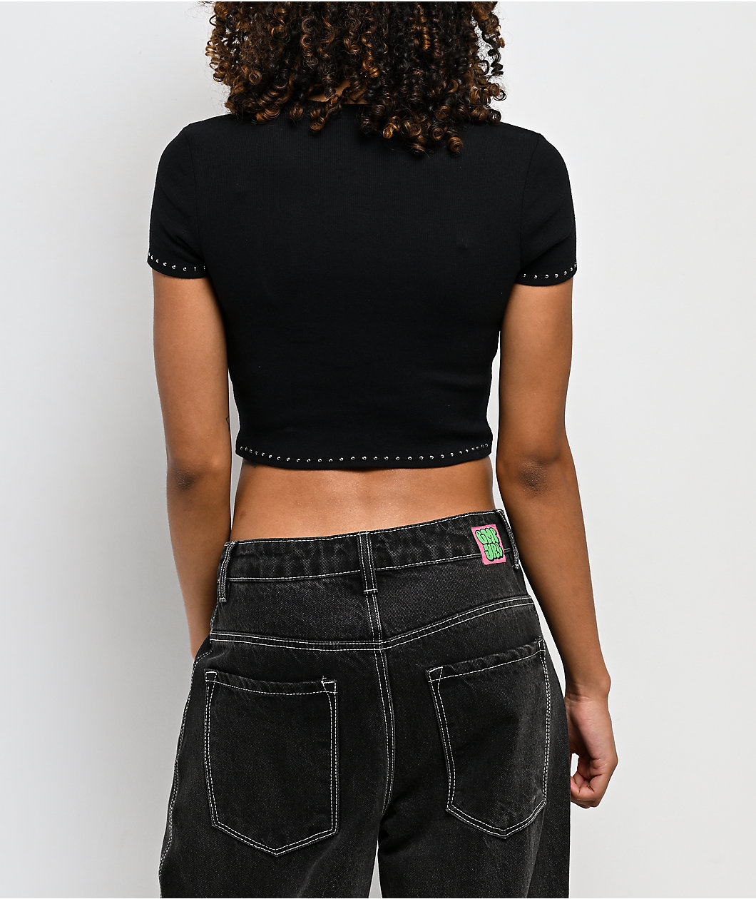 Ninth Hall Shawnie Cross Cutout Black Fitted Crop T-Shirt