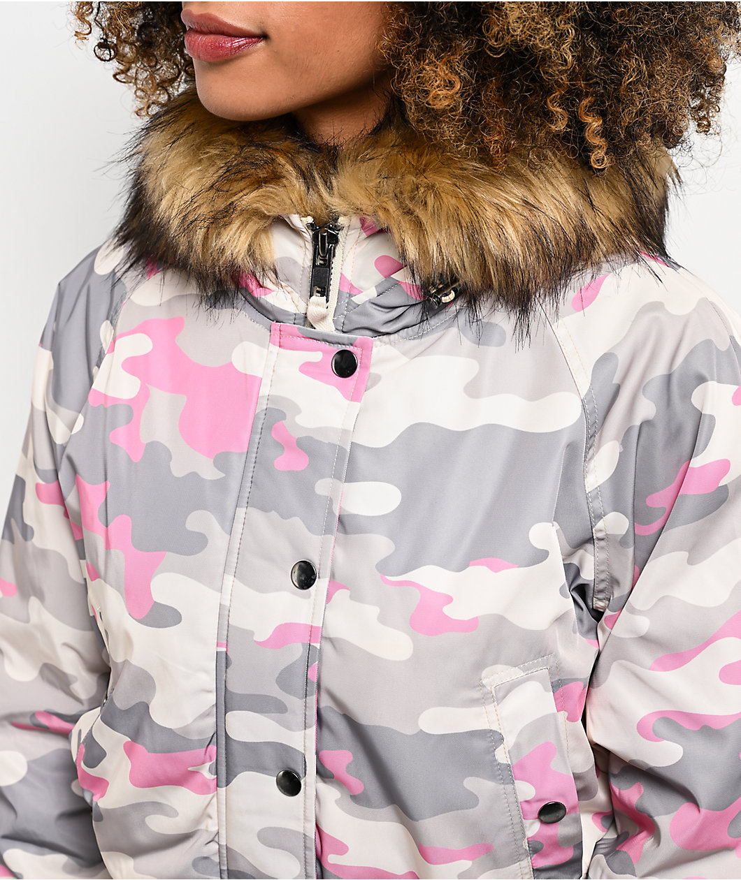 Ninth Hall Shayla Pink Camo Crop Zip Jacket