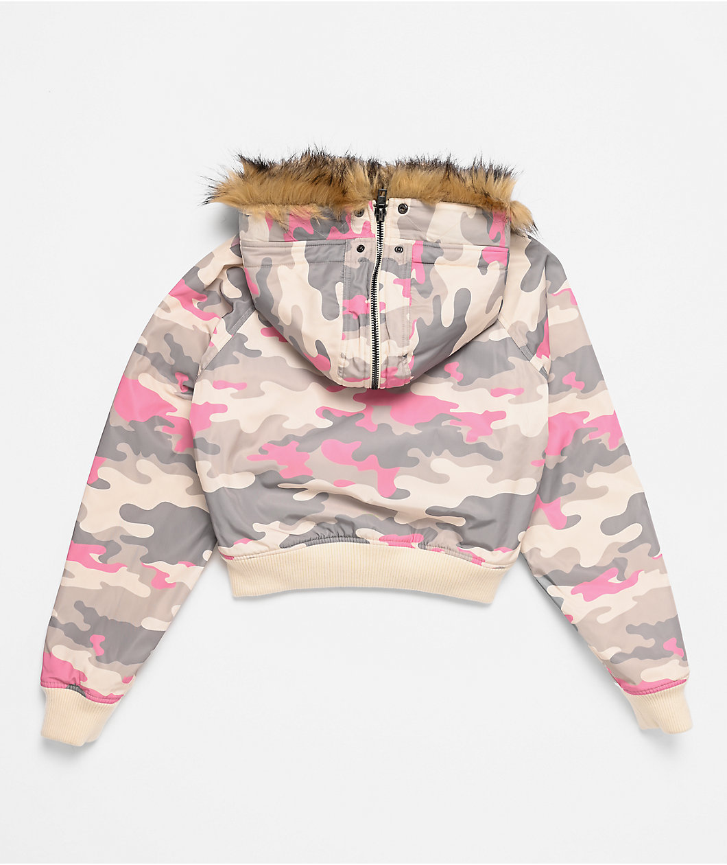 Ninth Hall Shayla Pink Camo Crop Zip Jacket
