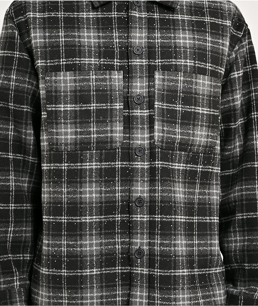 Ninth Hall Solitaire Rhinestone Black & Grey Flannel Shirt