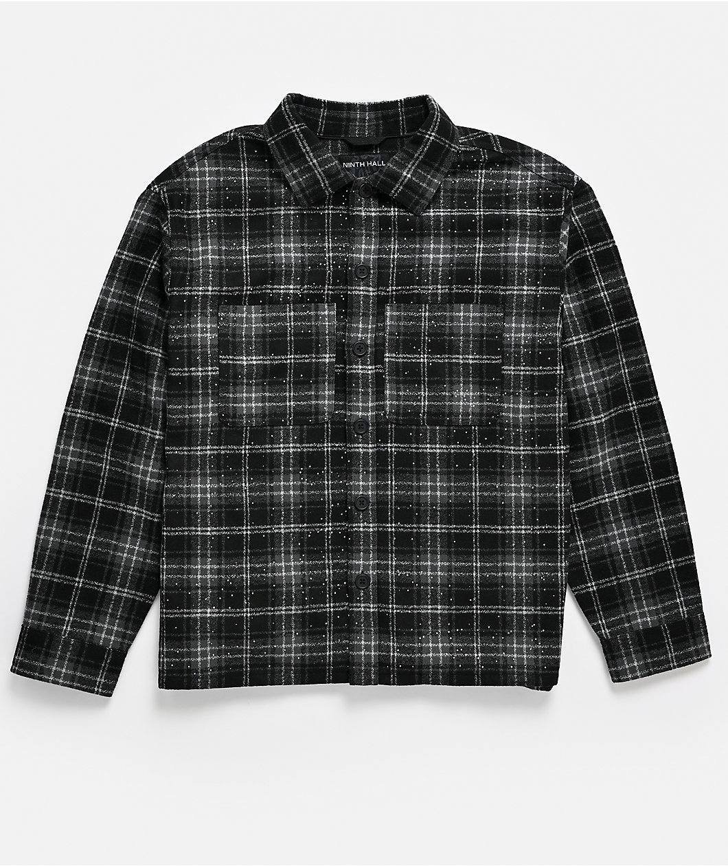 Ninth Hall Solitaire Rhinestone Black & Grey Flannel Shirt