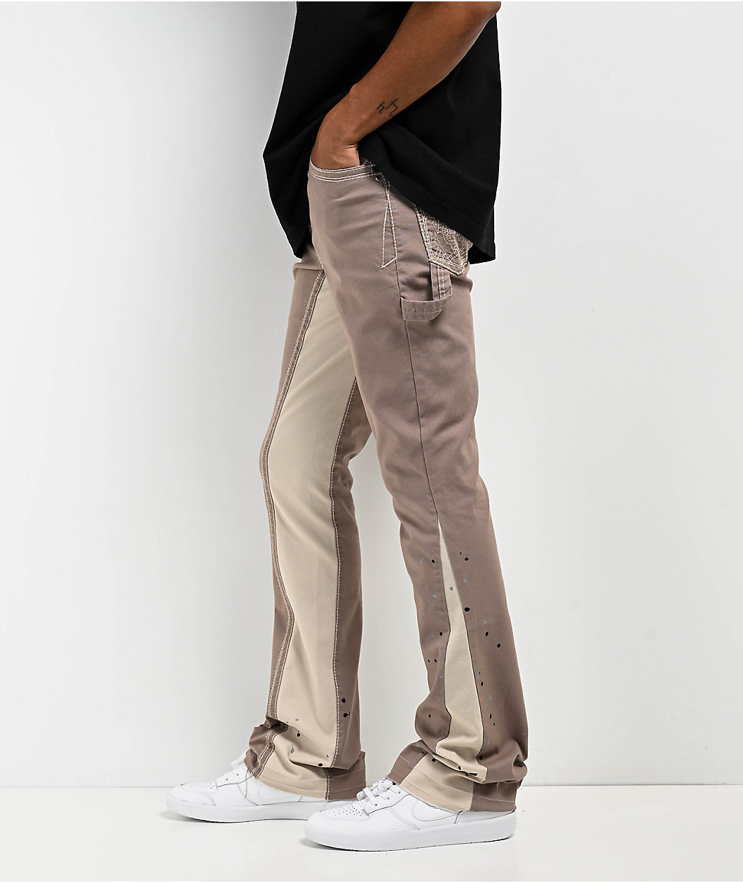 Ninth Hall Stack Flare Utility Khaki & Tan Jeans