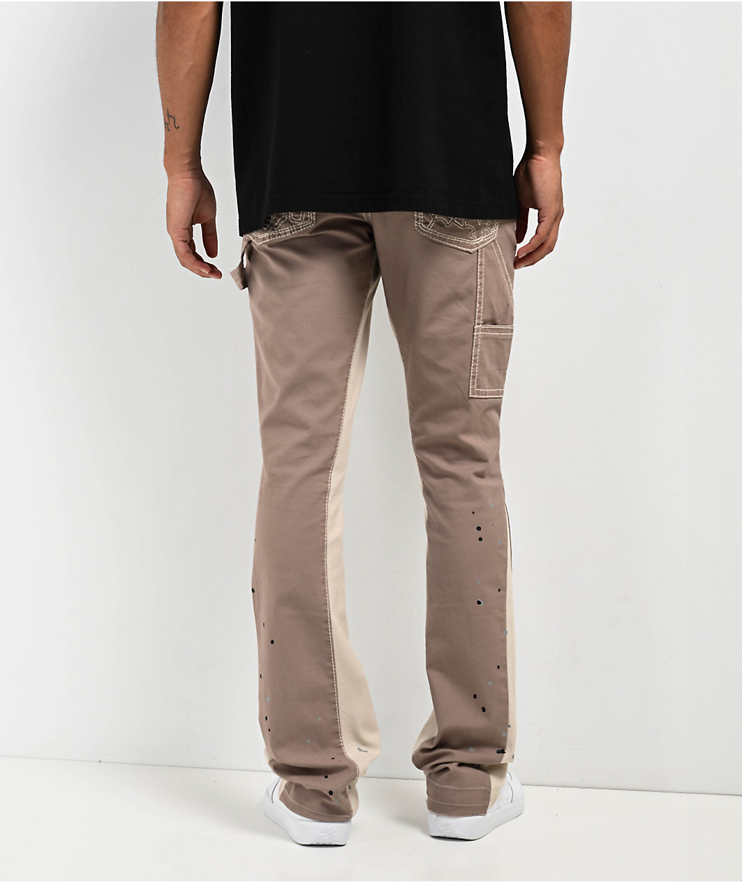 Ninth Hall Stack Flare Utility Khaki & Tan Jeans