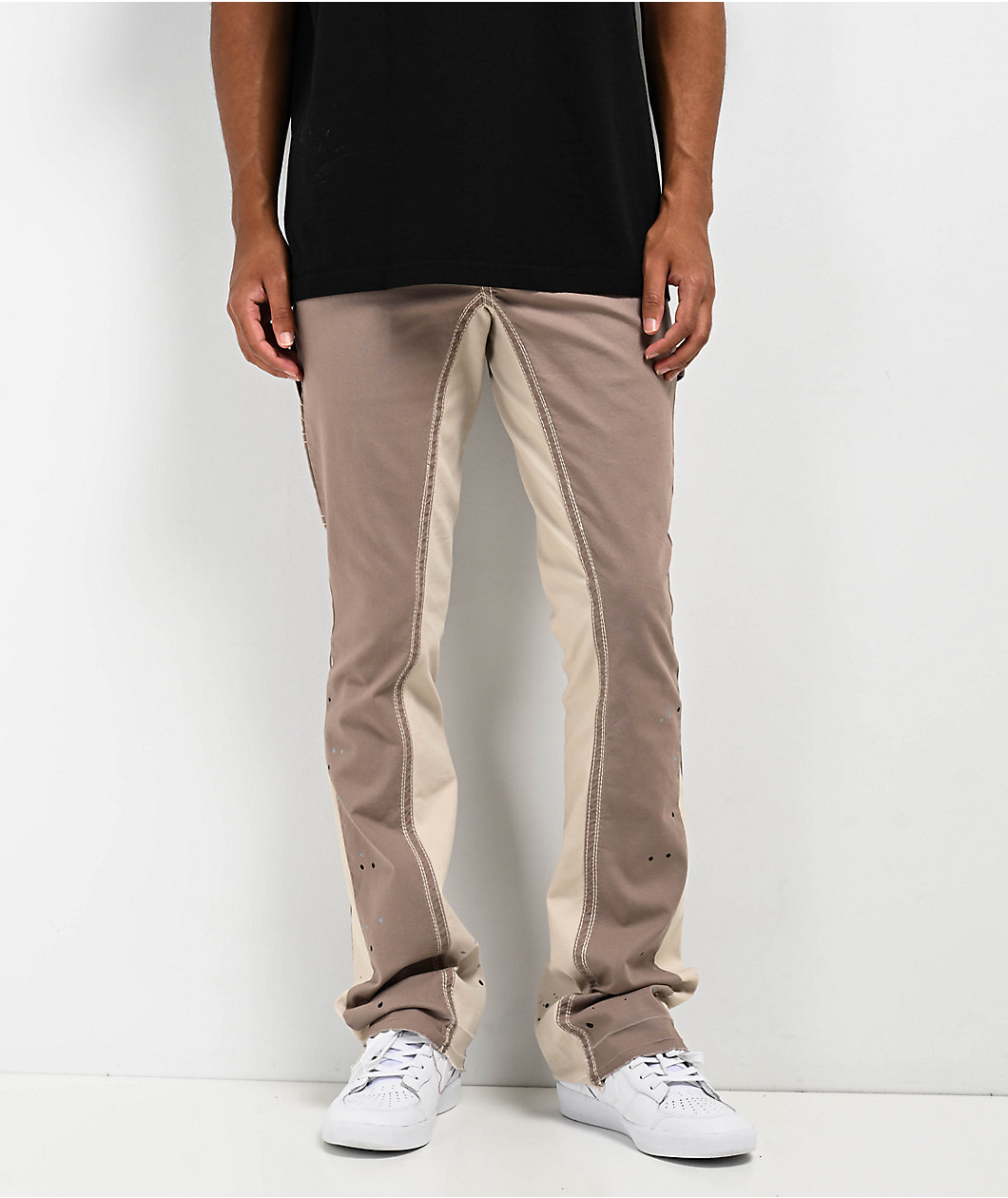 Ninth Hall Stack Flare Utility Khaki & Tan Jeans