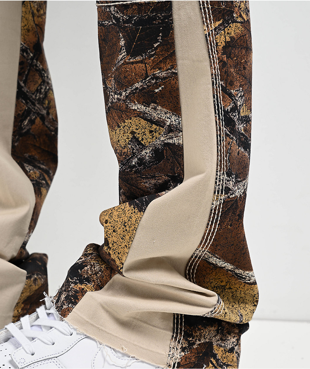 Ninth Hall Stacked Flare Beige Camo Cargo Pants