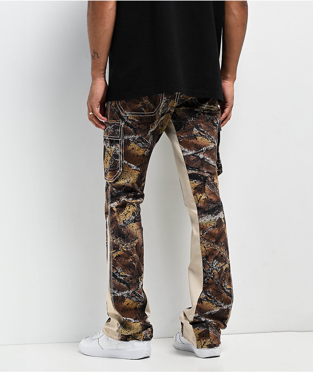 Ninth Hall Stacked Flare Beige Camo Cargo Pants