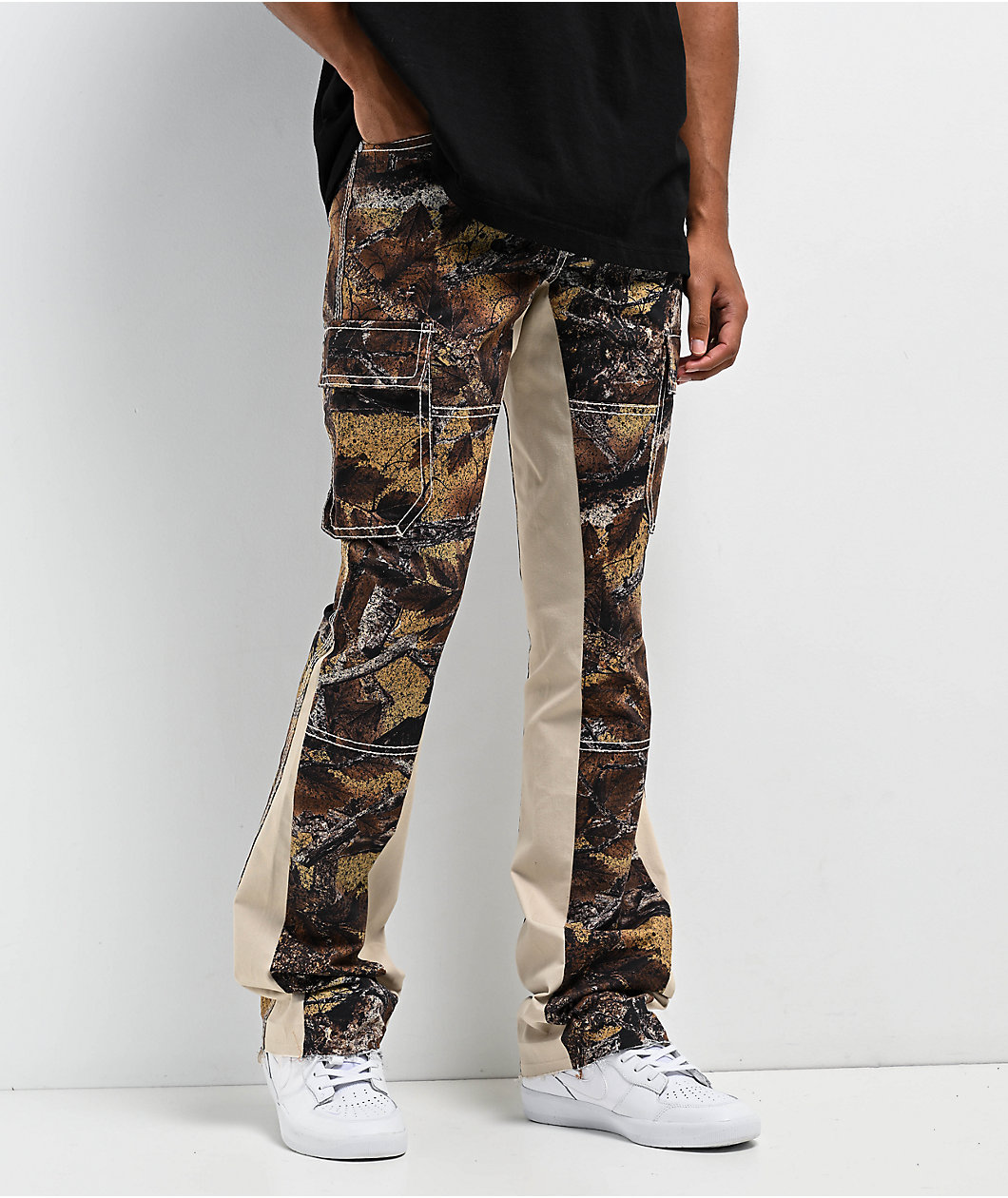 Ninth Hall Stacked Flare Beige Camo Cargo Pants