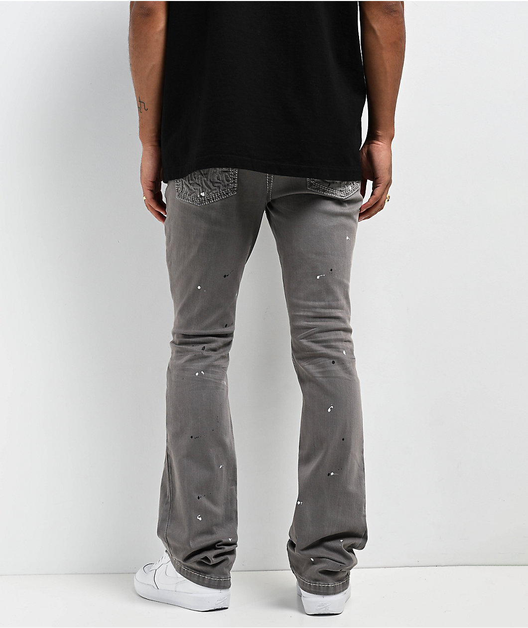 Ninth Hall Stacked Flare Grey Denim Jeans