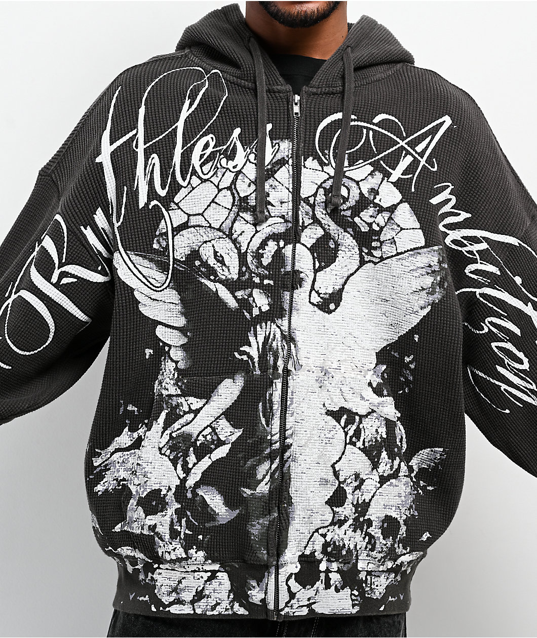 Ninth Hall Stone Black Thermal Zip Hoodie