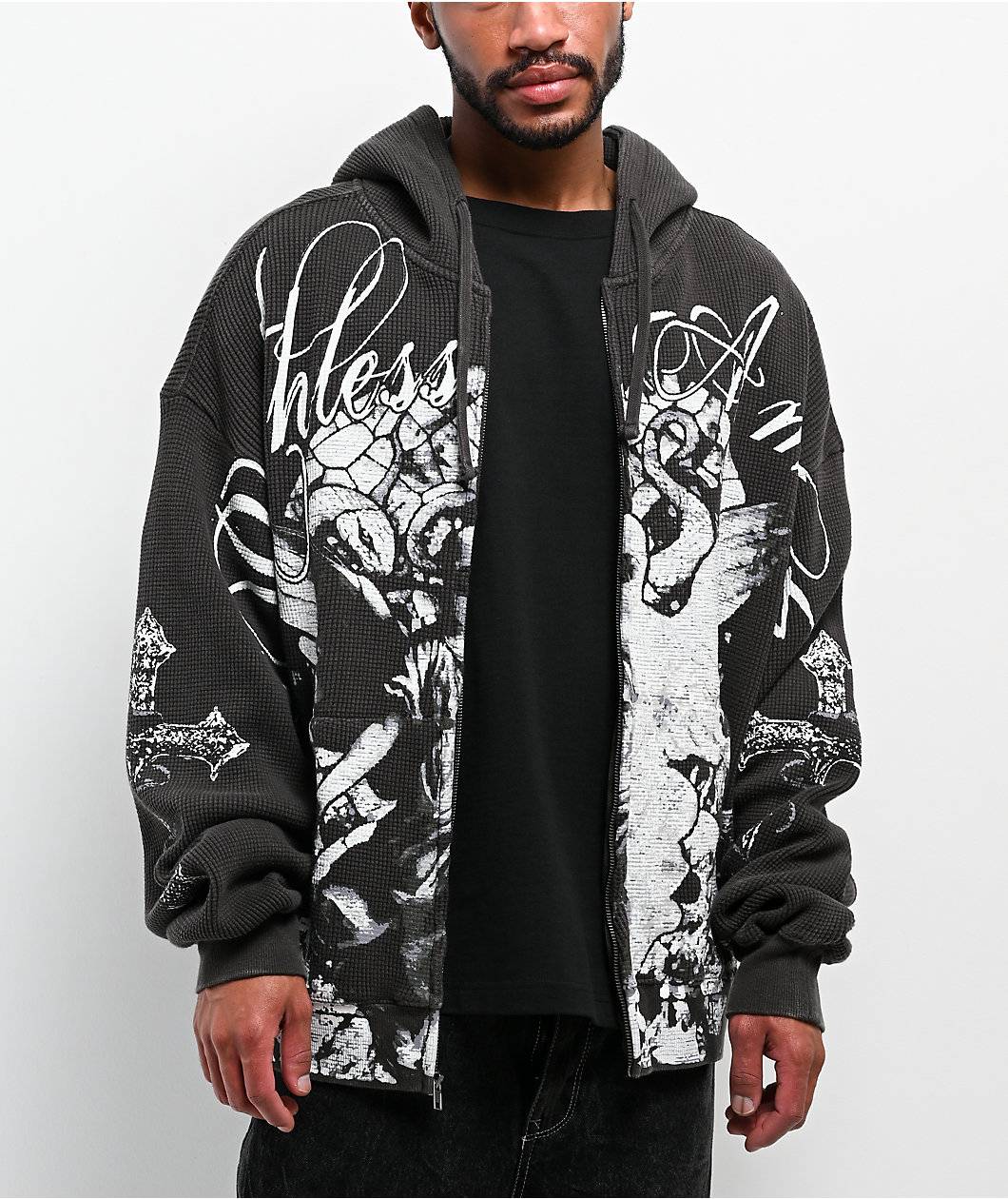 Ninth Hall Stone Black Thermal Zip Hoodie