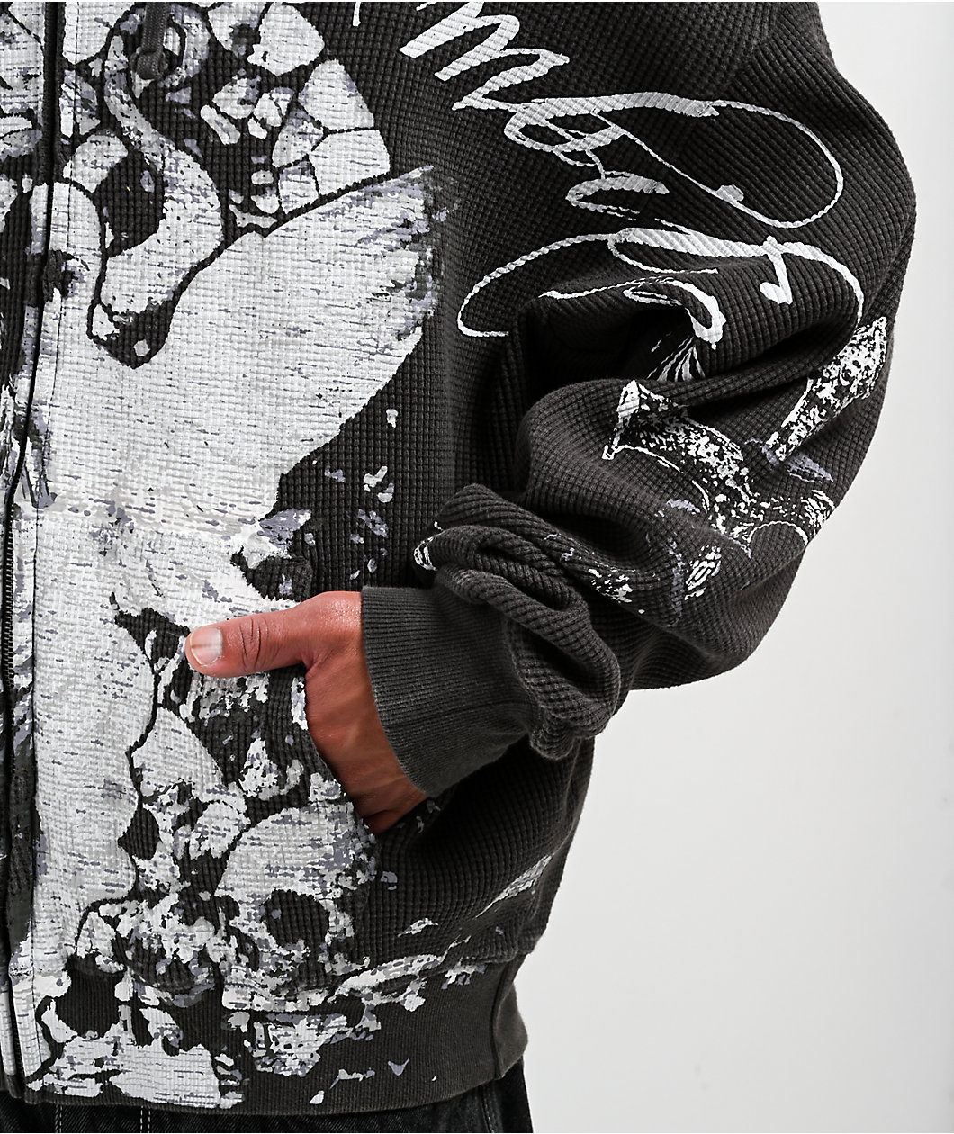 Ninth Hall Stone Black Thermal Zip Hoodie