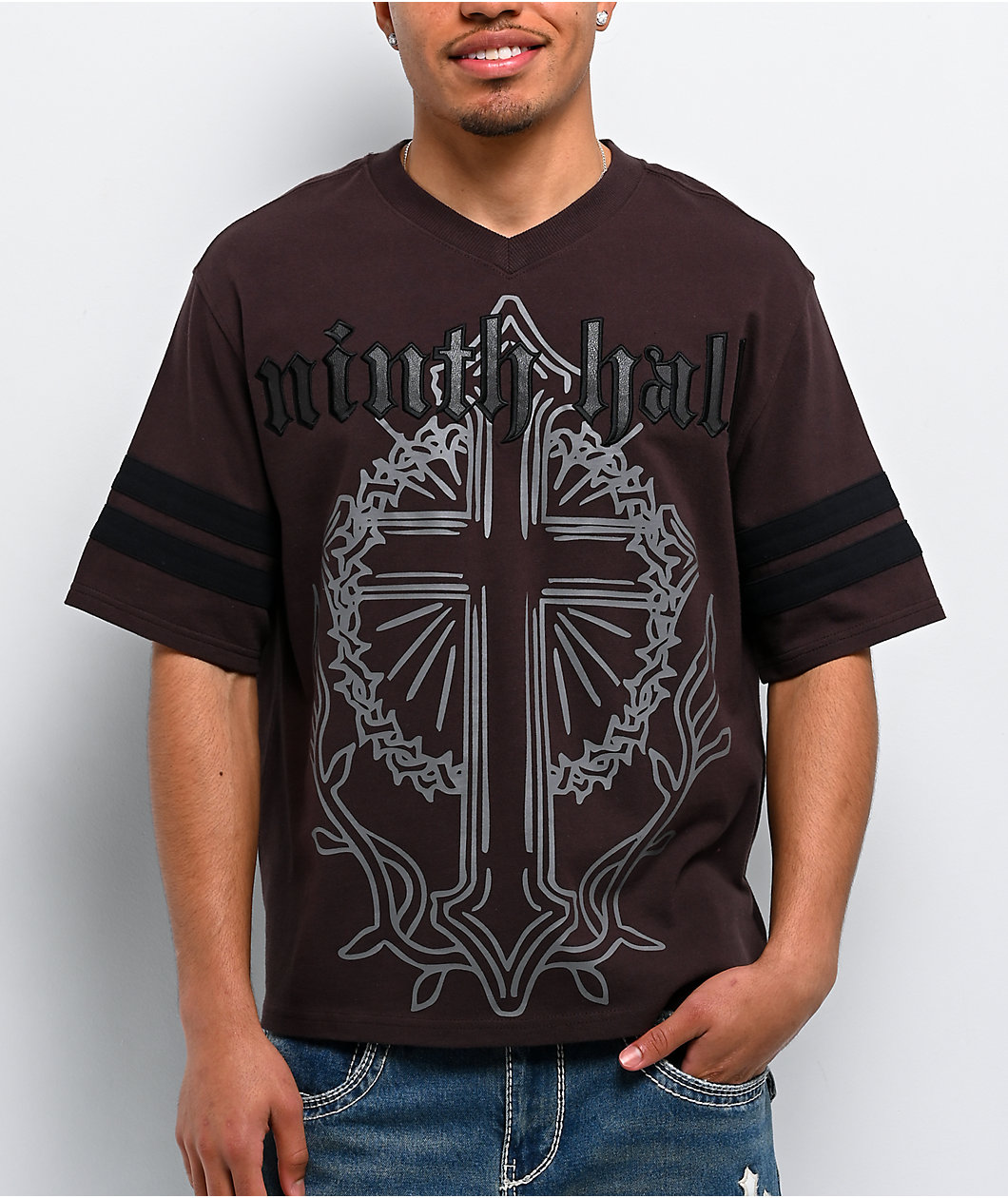 Ninth Hall Street Team Jersey Brown V-Neck T-Shirt