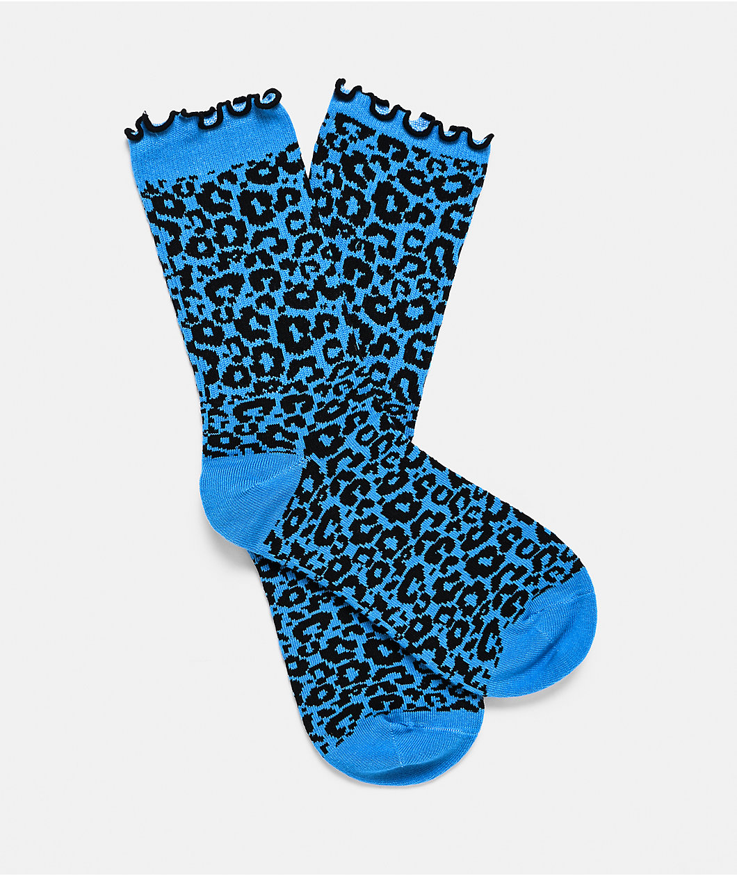 Ninth Hall Tamsin Leopard Blue Lettuce Edge Crew Socks