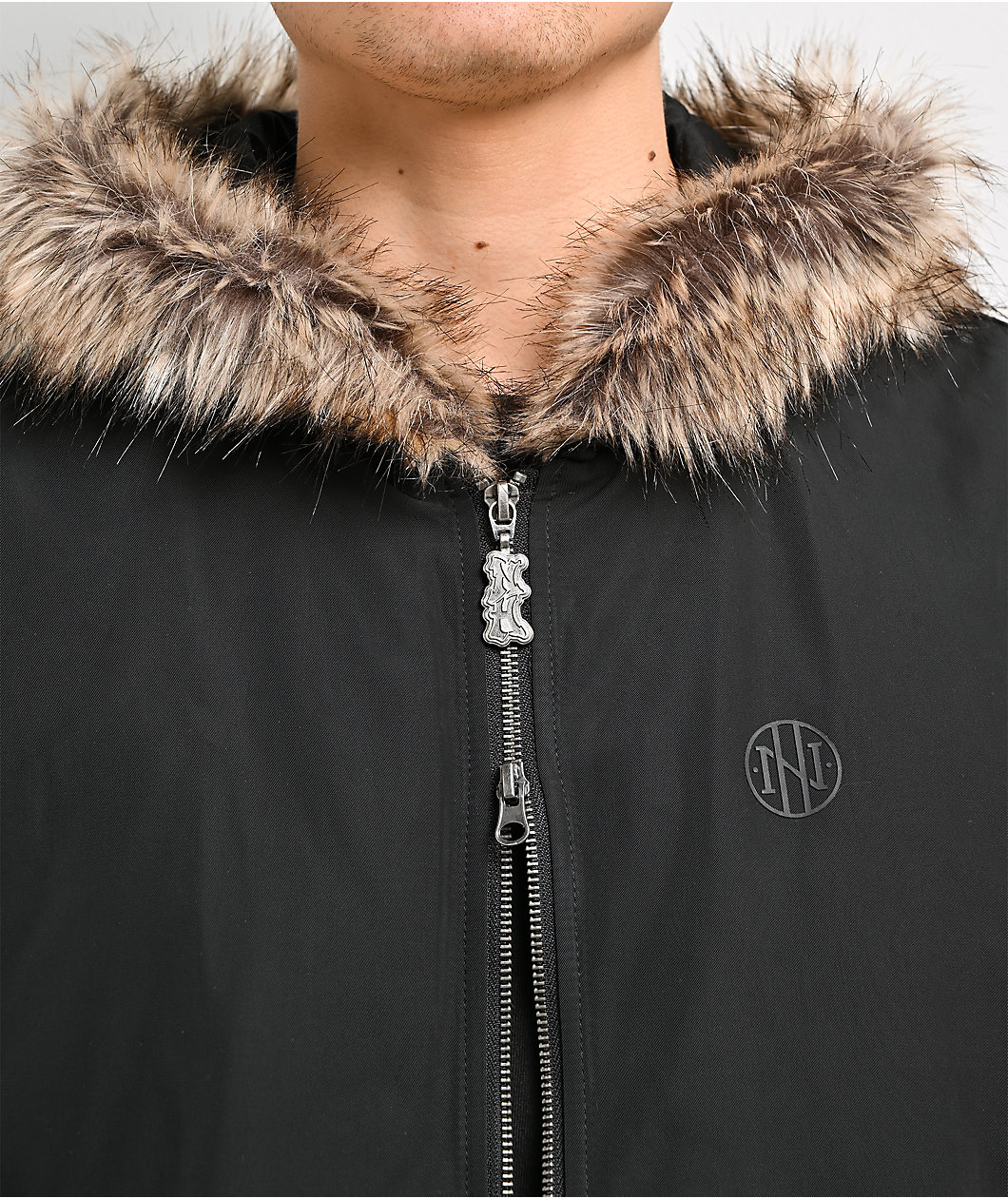 Ninth Hall Trek Faux Fur Hooded Black Boxy Bomber Jacket