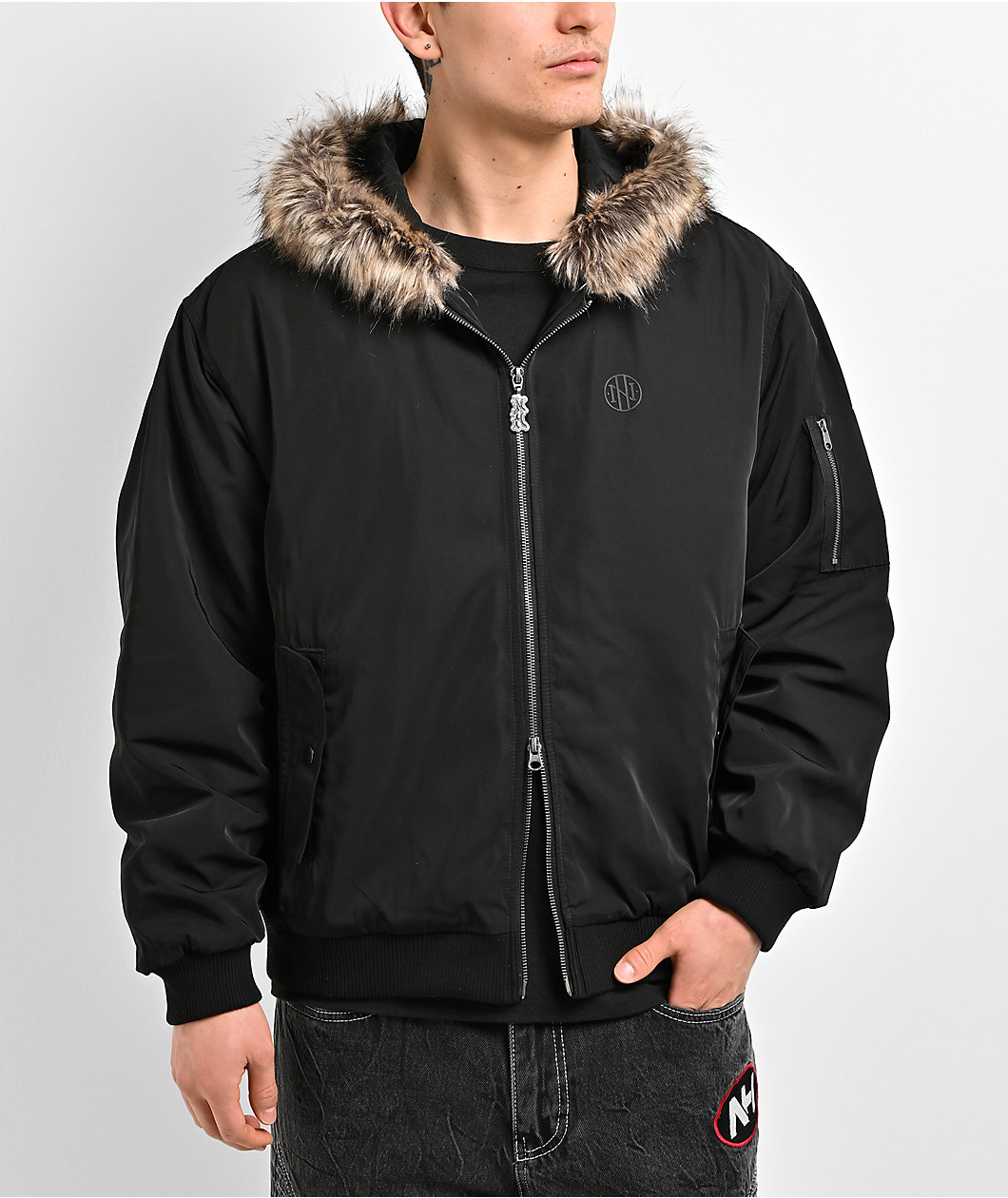 Ninth Hall Trek Faux Fur Hooded Black Boxy Bomber Jacket