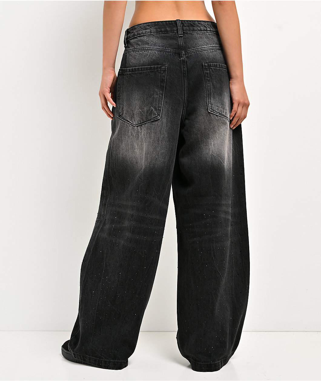 Ninth Hall Trina Rhinestone Black Wash Wide Leg Jeans