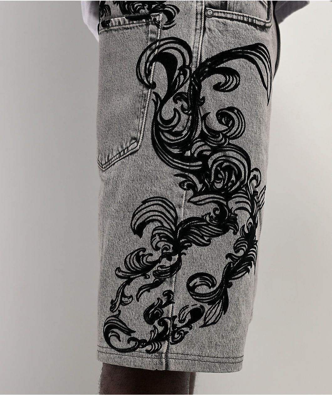 Ninth Hall Waylay Tussle Grey Wash Denim Shorts