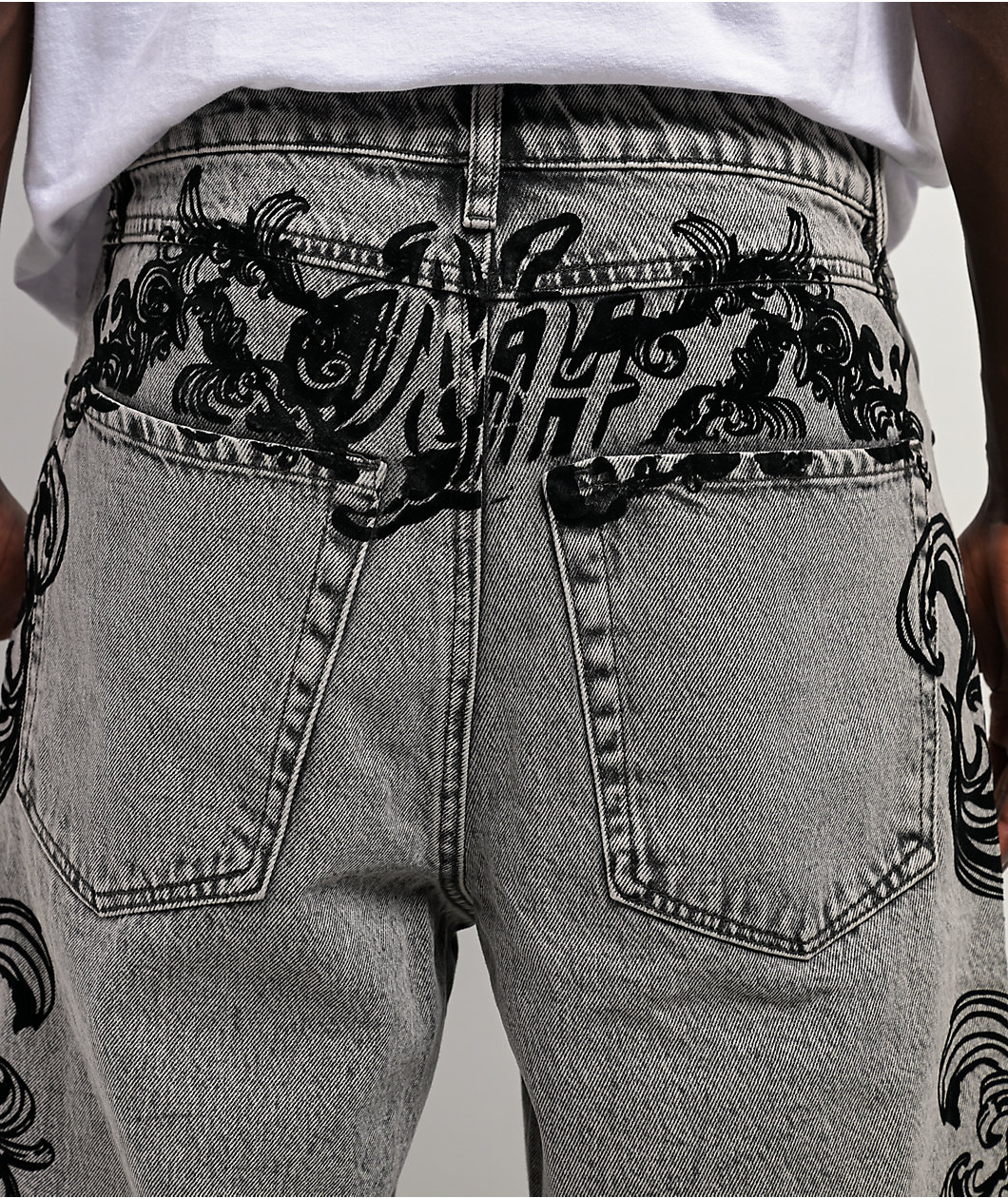 Ninth Hall Waylay Tussle Grey Wash Denim Shorts