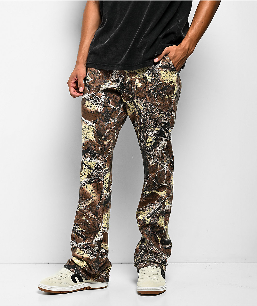 Ninth Hall Woodland Camo Stacked Flare Sweatpants