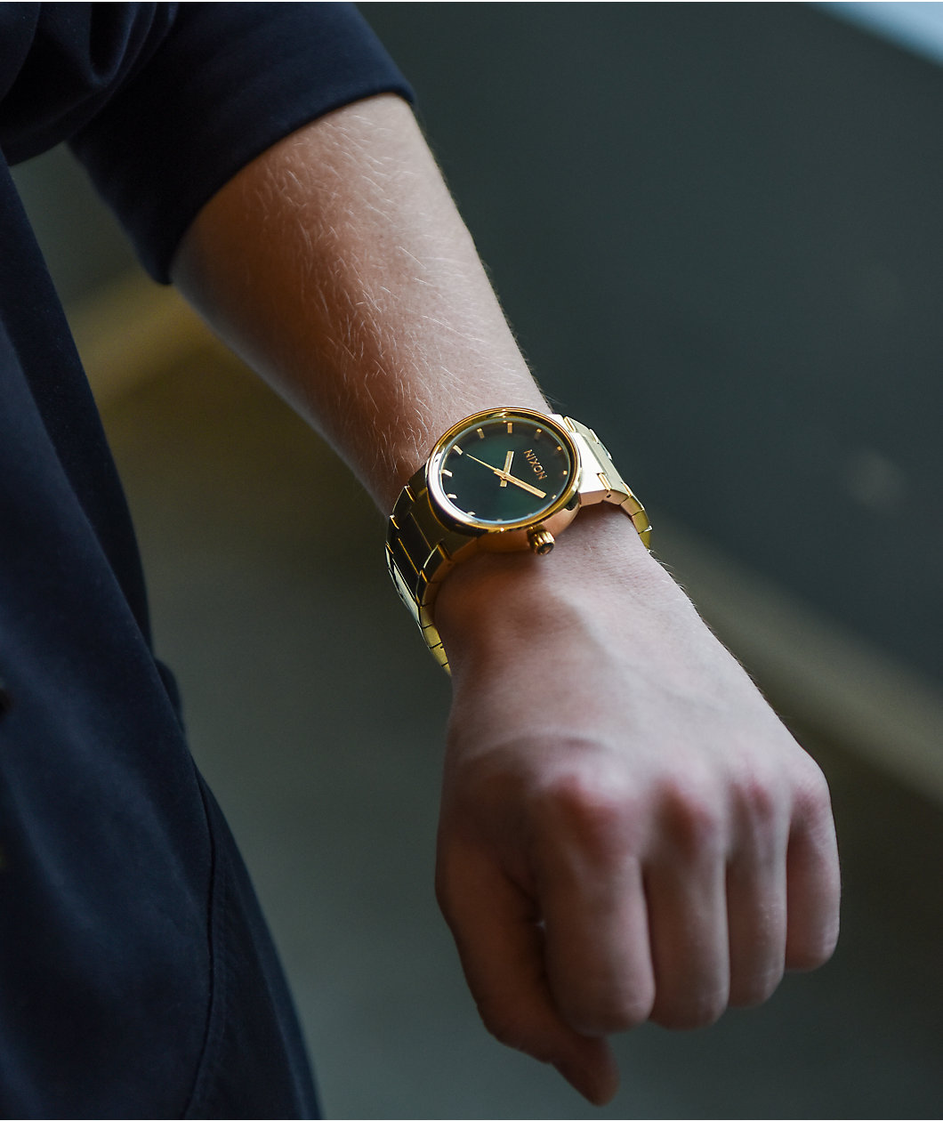 Nixon Cannon Gold & Green Sunray Analog Watch