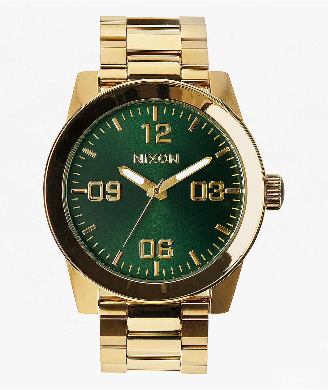 Nixon Corporal Stainless Steel Gold & Green Sunray Analog Watch