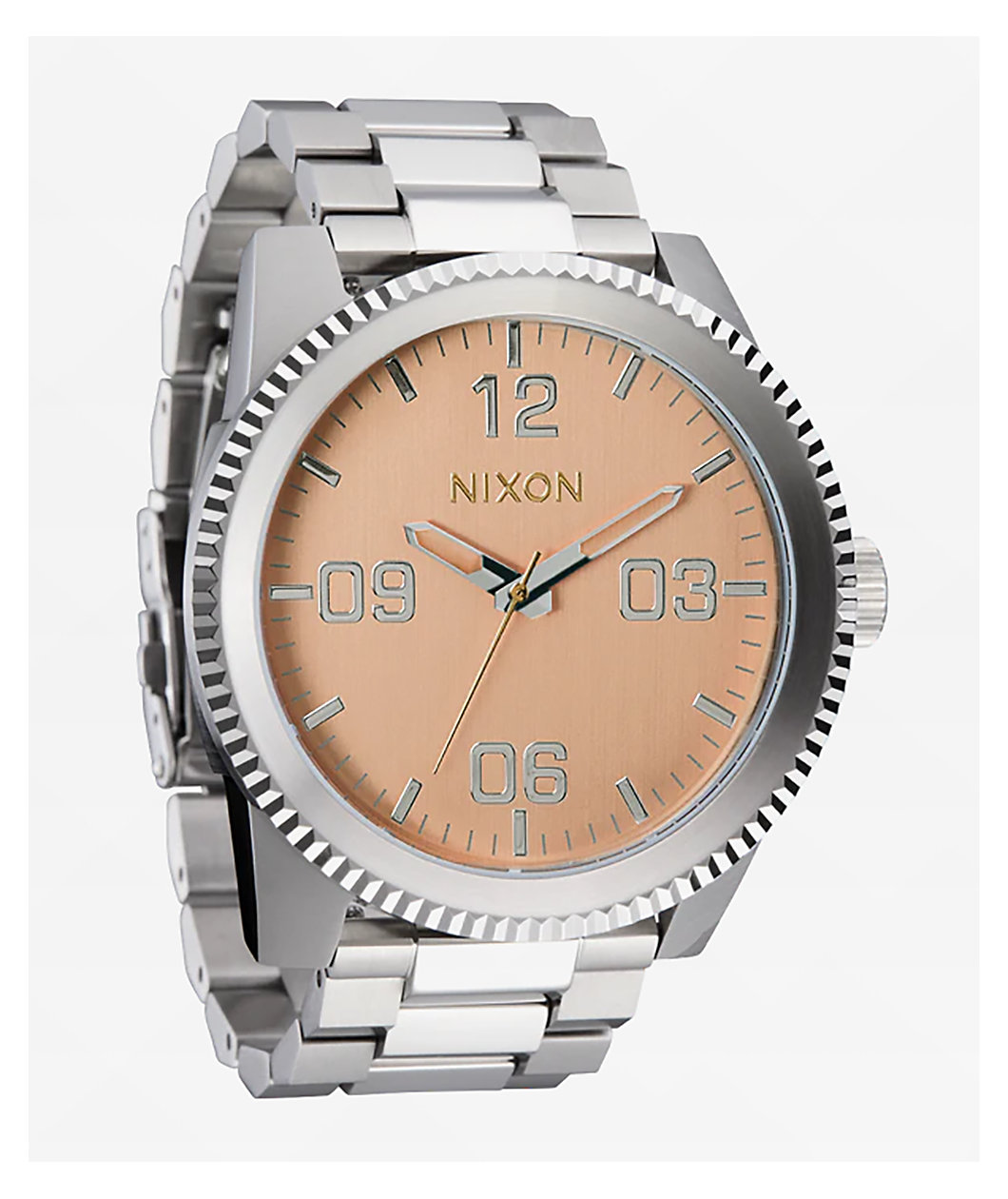 Nixon Corporal Stainless Steel Silver & Coral Analog Watch
