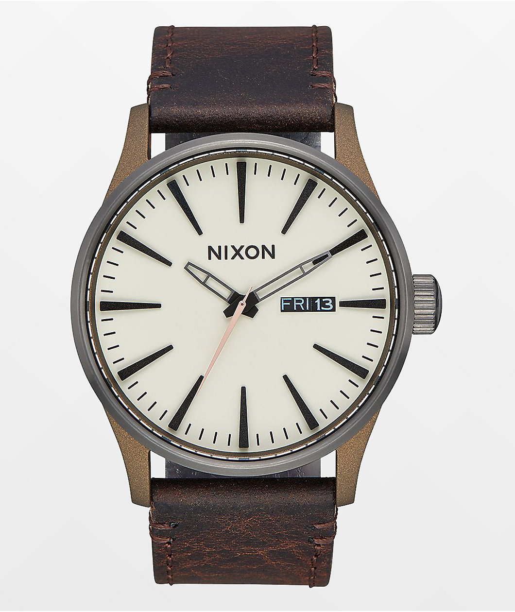 Nixon Sentry 42 Leather Bronze & Gunmetal Watch