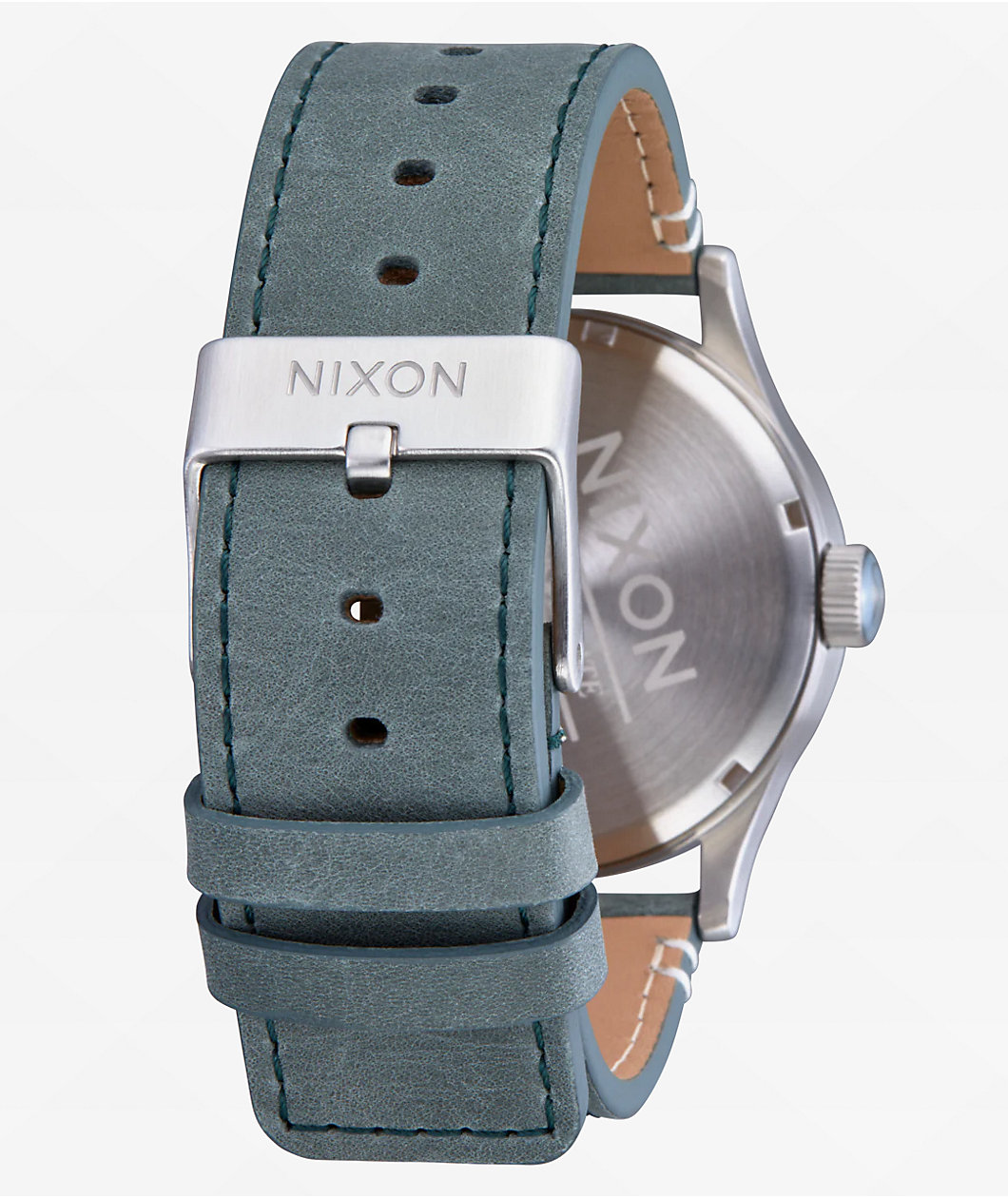 Nixon Sentry Leather, Silver & Dusty Blue Analog Watch
