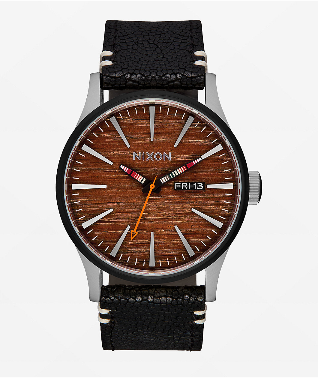 Nixon Sentry Leather Silver, Rosewood & Black Analog Watch